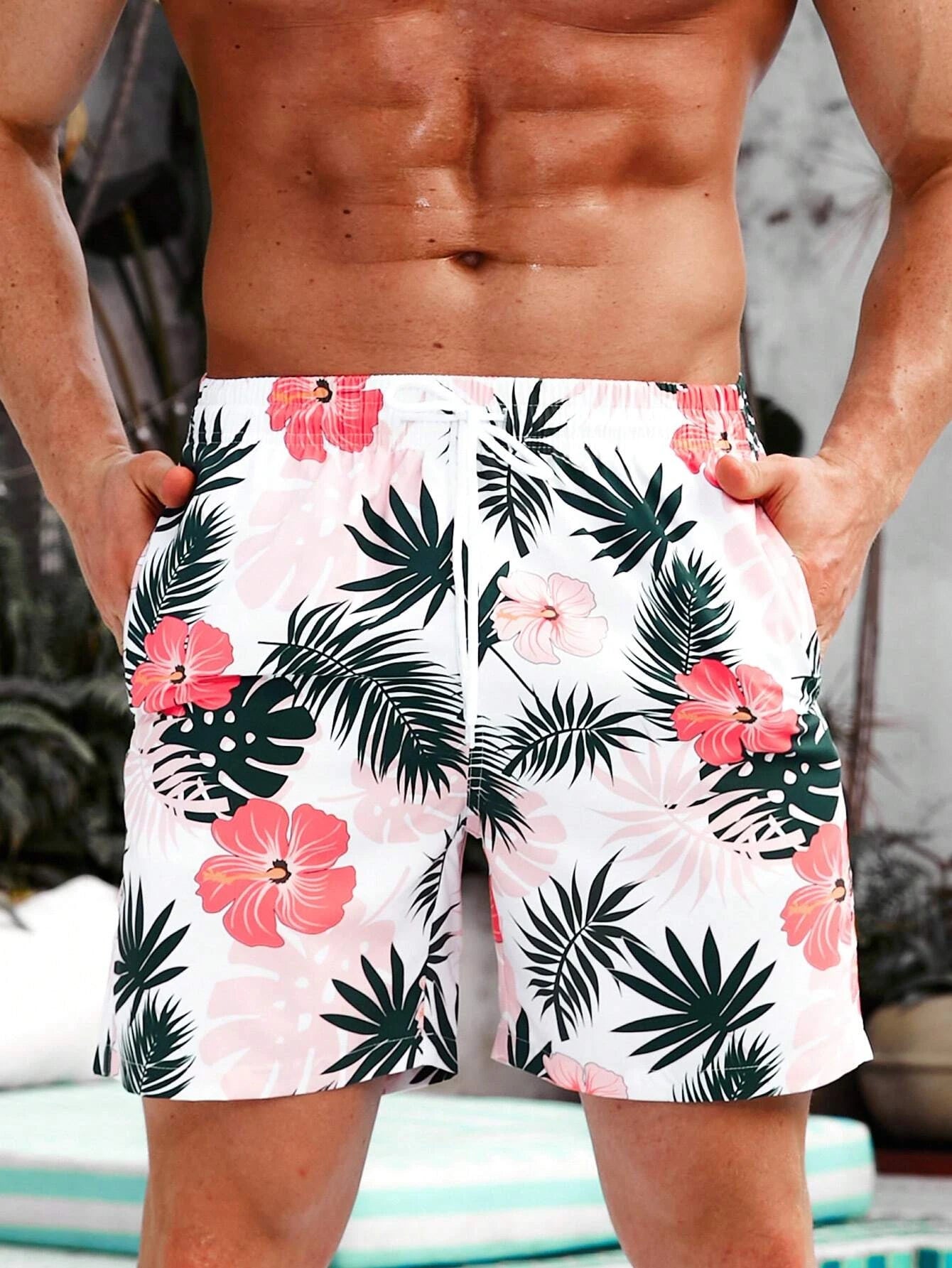 Tropical Print Non Stretch Swim Trunks-Waves And Trunks