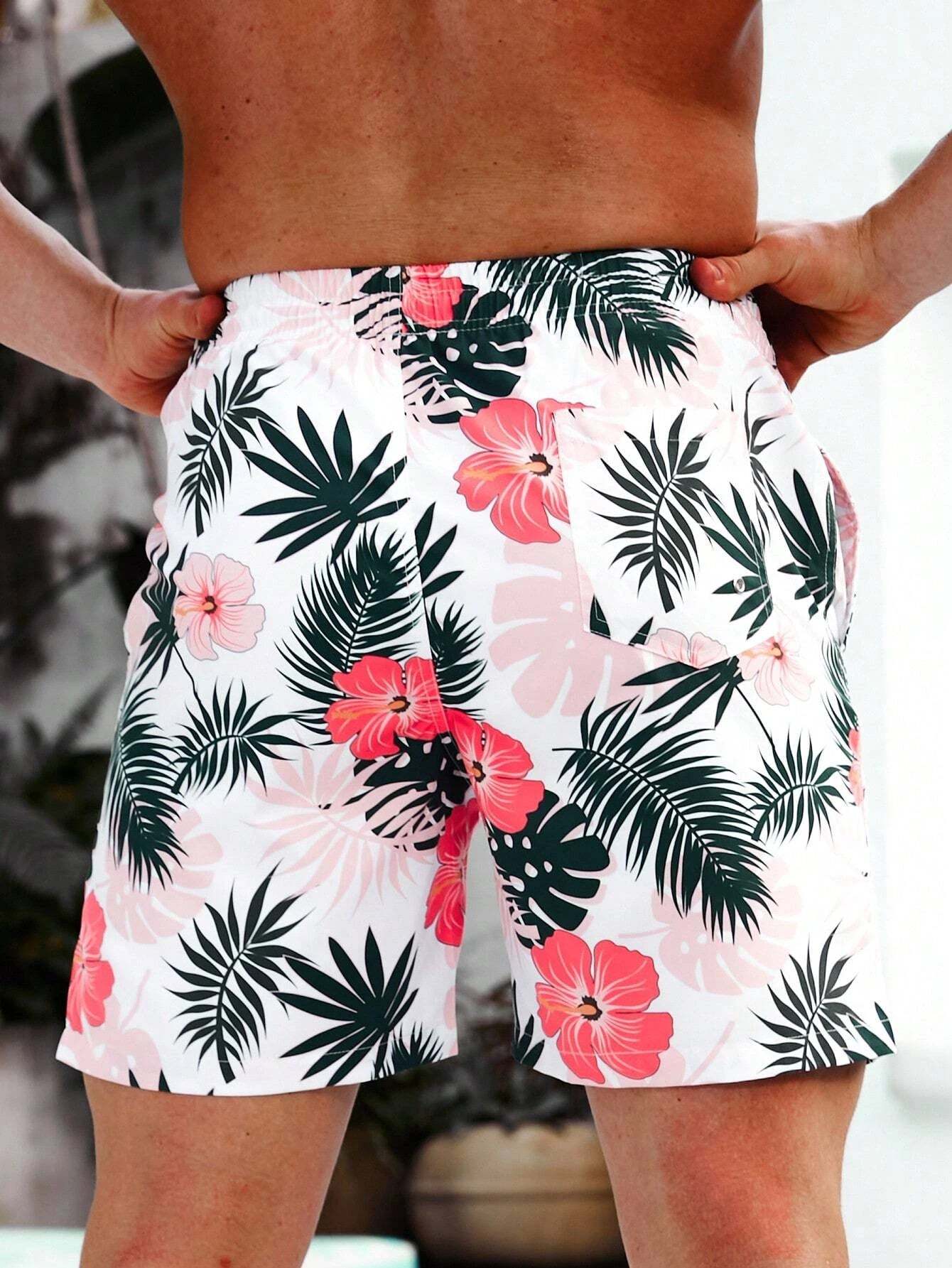 Tropical Print Non Stretch Swim Trunks-Waves And Trunks