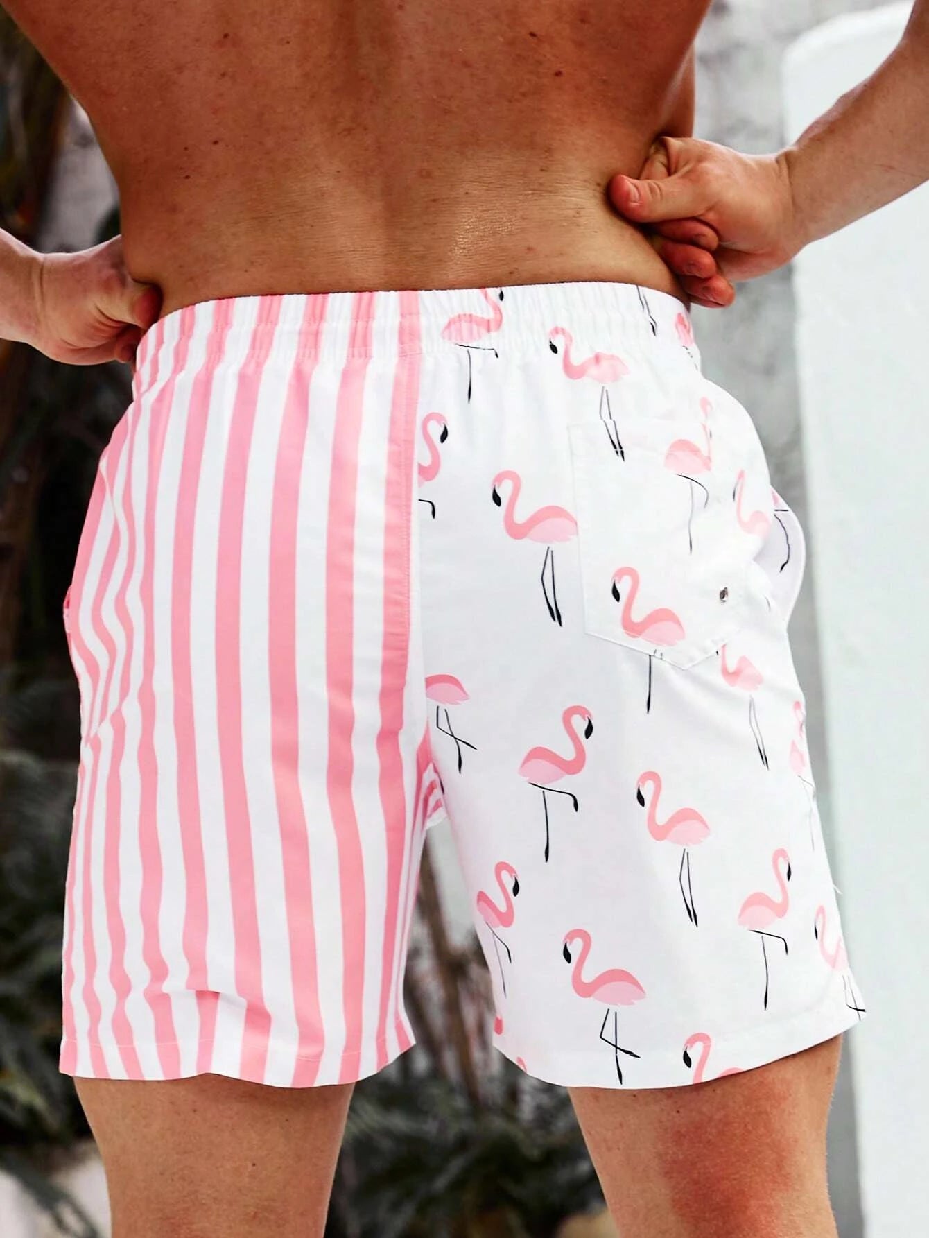 Striped And Flamingo Print Swim Short-Waves And Trunks