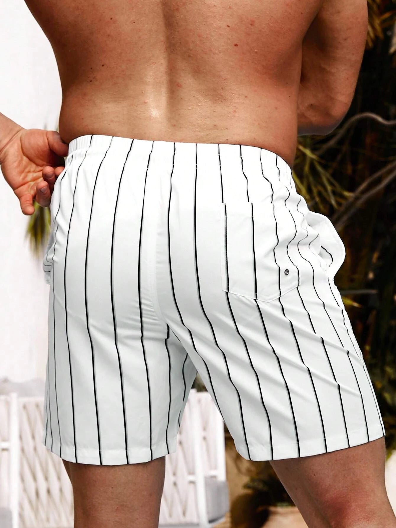 Striped Graphic Print Swim Shorts-Waves And Trunks