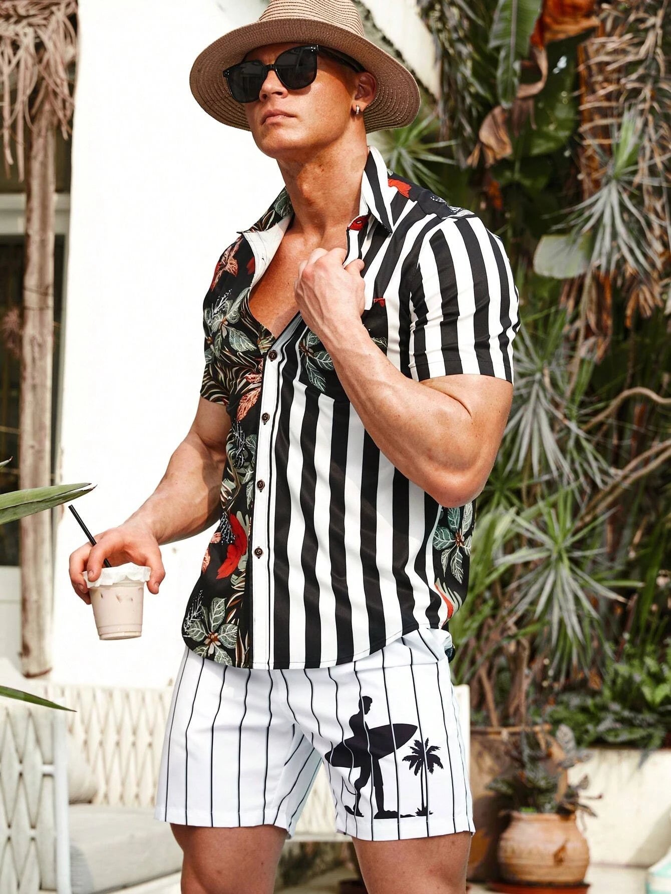 Striped Graphic Print Swim Shorts-Waves And Trunks