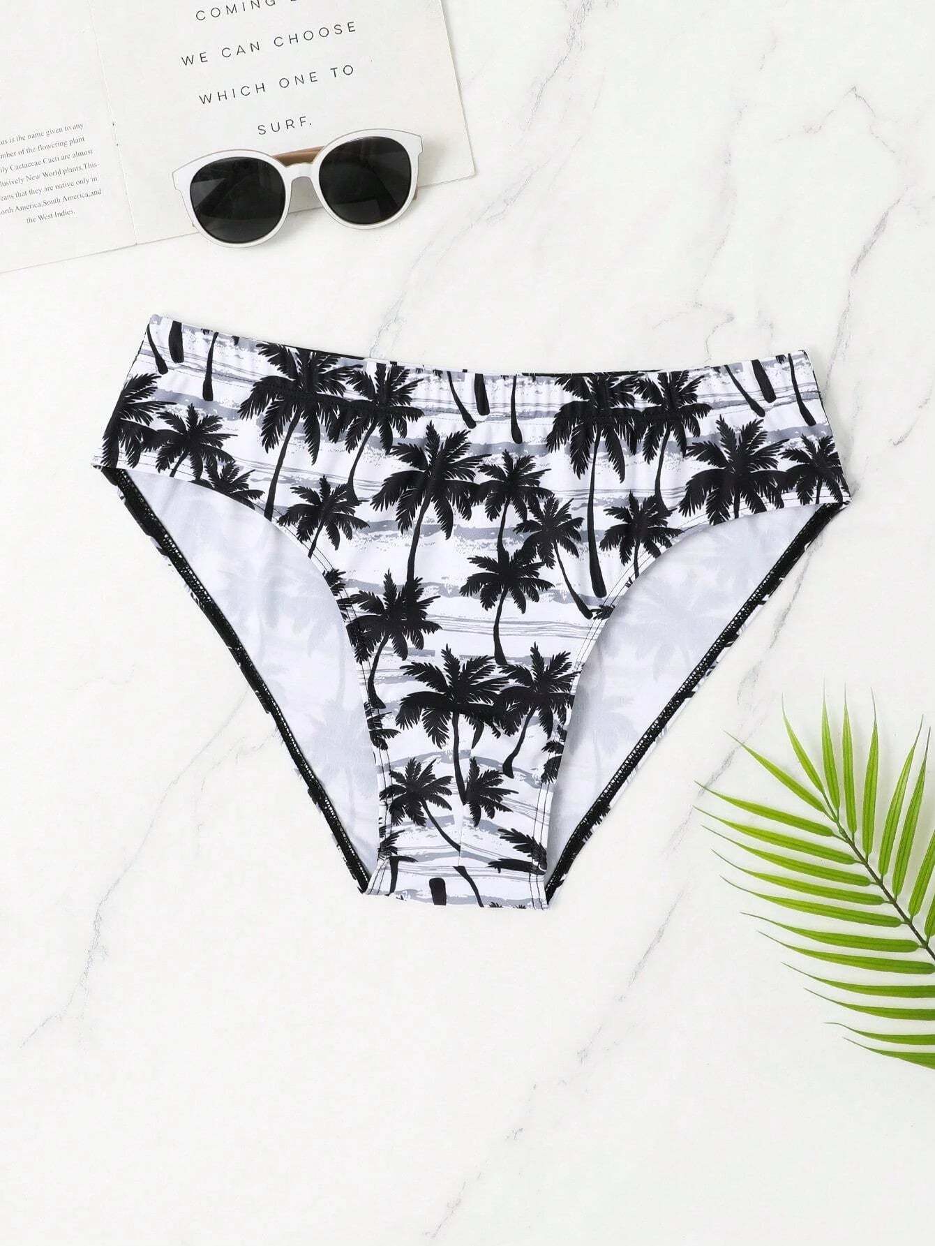Coconut Tree Printed Swim Brief-Waves And Trunks
