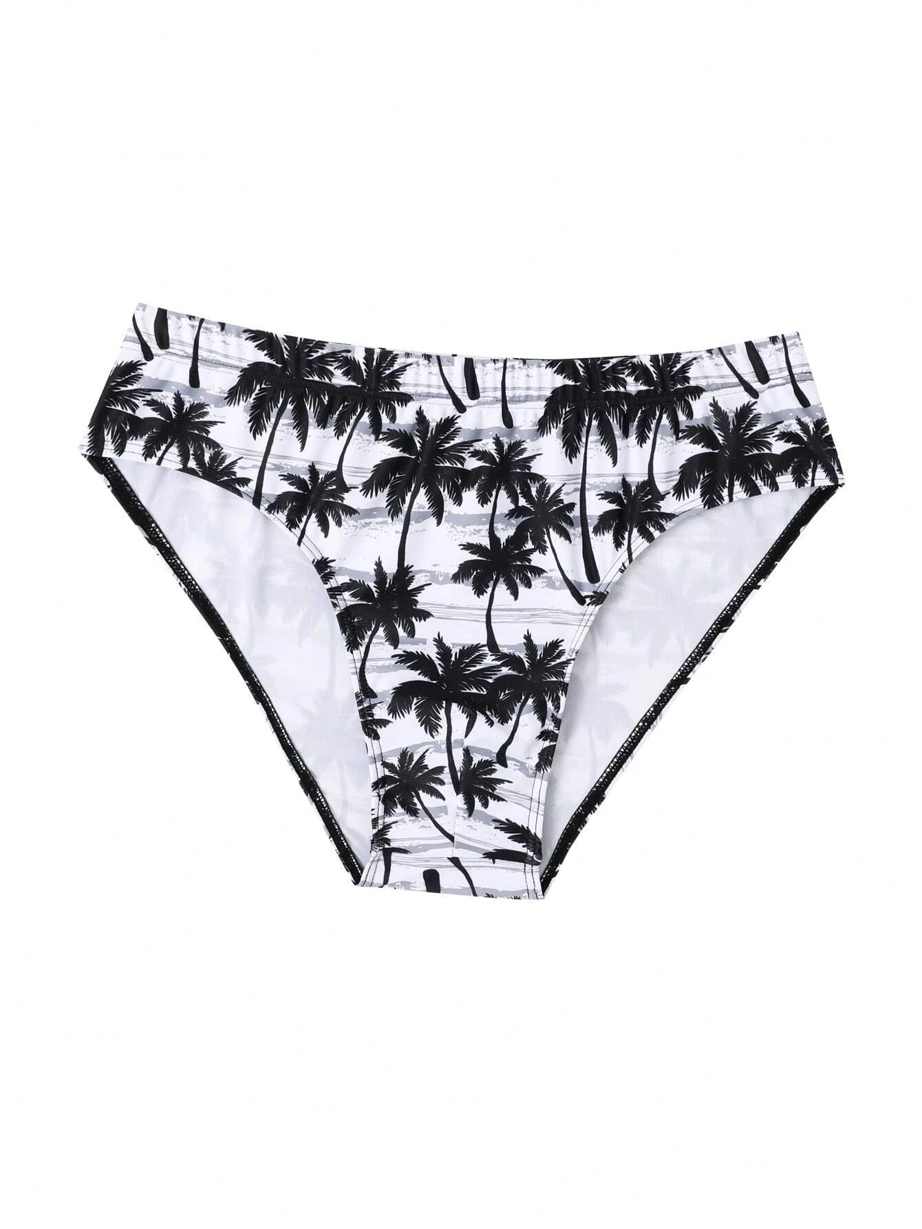 Coconut Tree Printed Swim Brief-Waves And Trunks