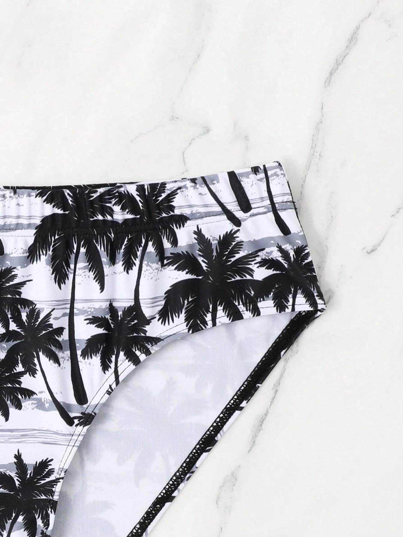 Coconut Tree Printed Swim Brief-Waves And Trunks