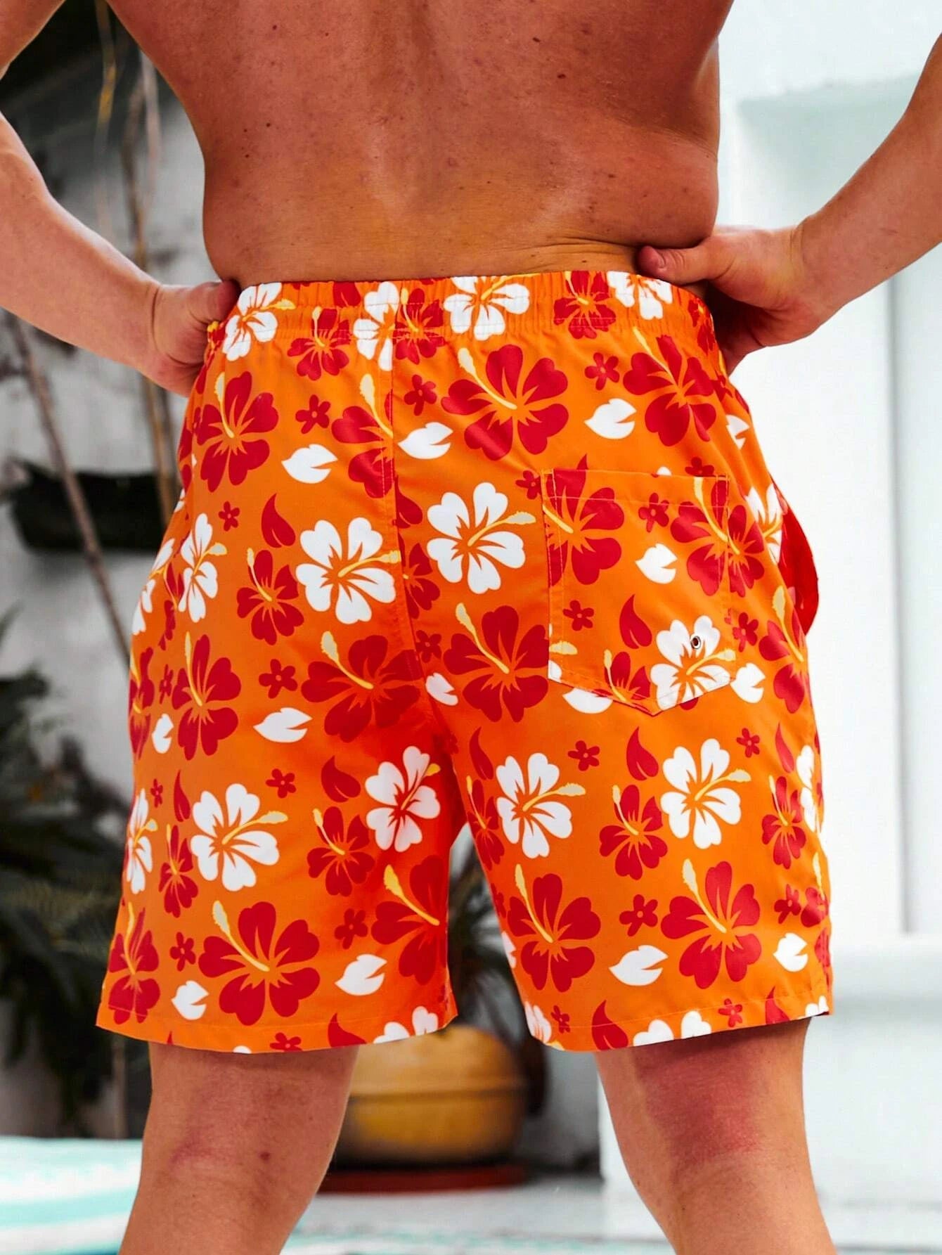 Drawstring Floral Printed Non Stretch Swim Trunks-Waves And Trunks