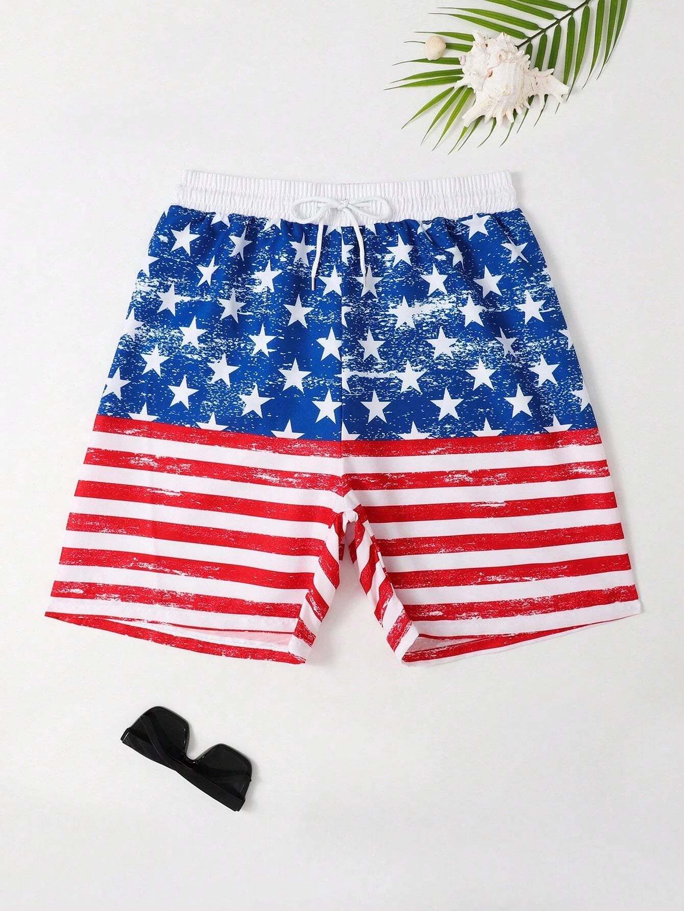 Flag Print Swim Shorts-Waves And Trunks