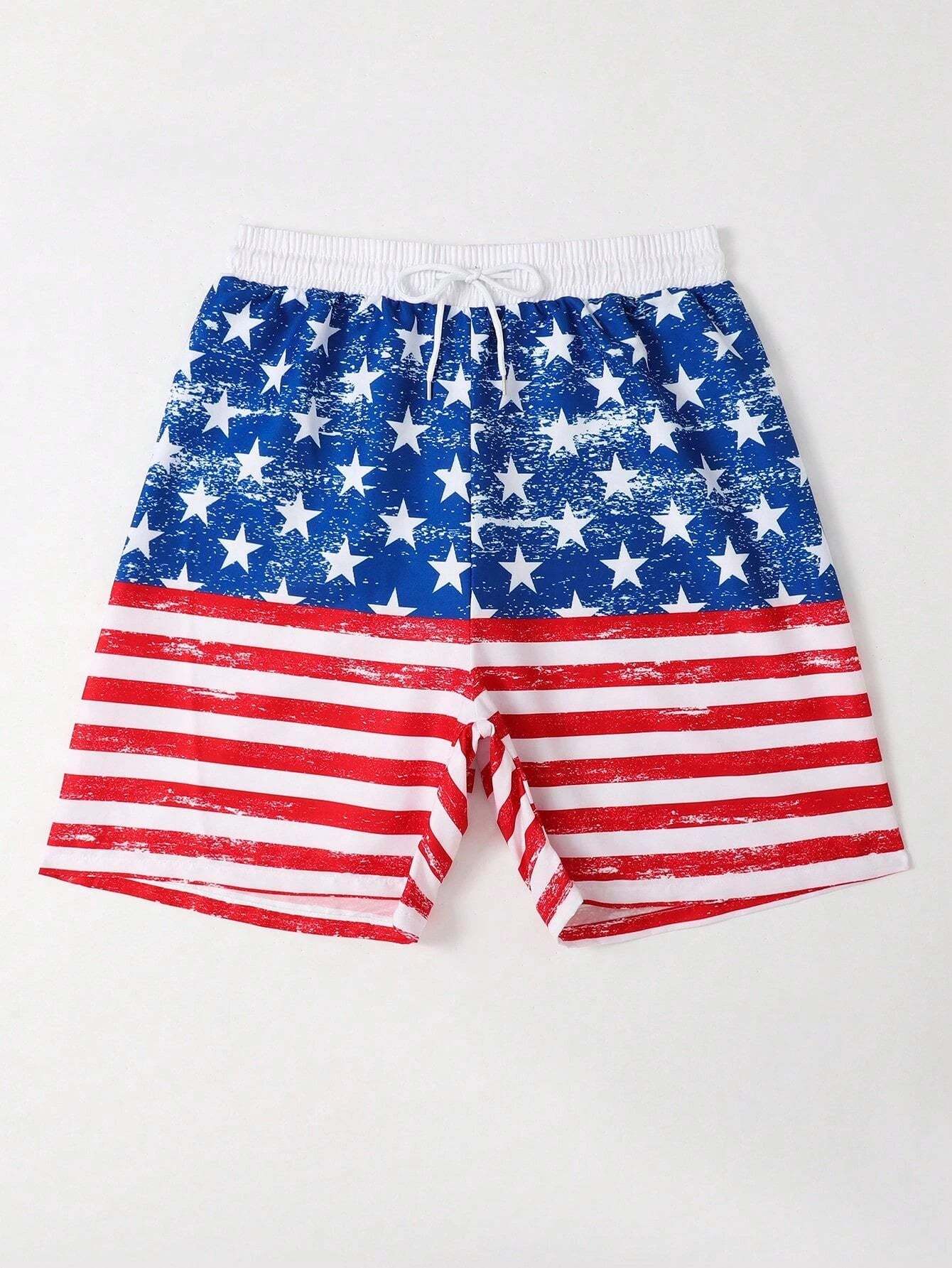 Flag Print Swim Shorts-Waves And Trunks