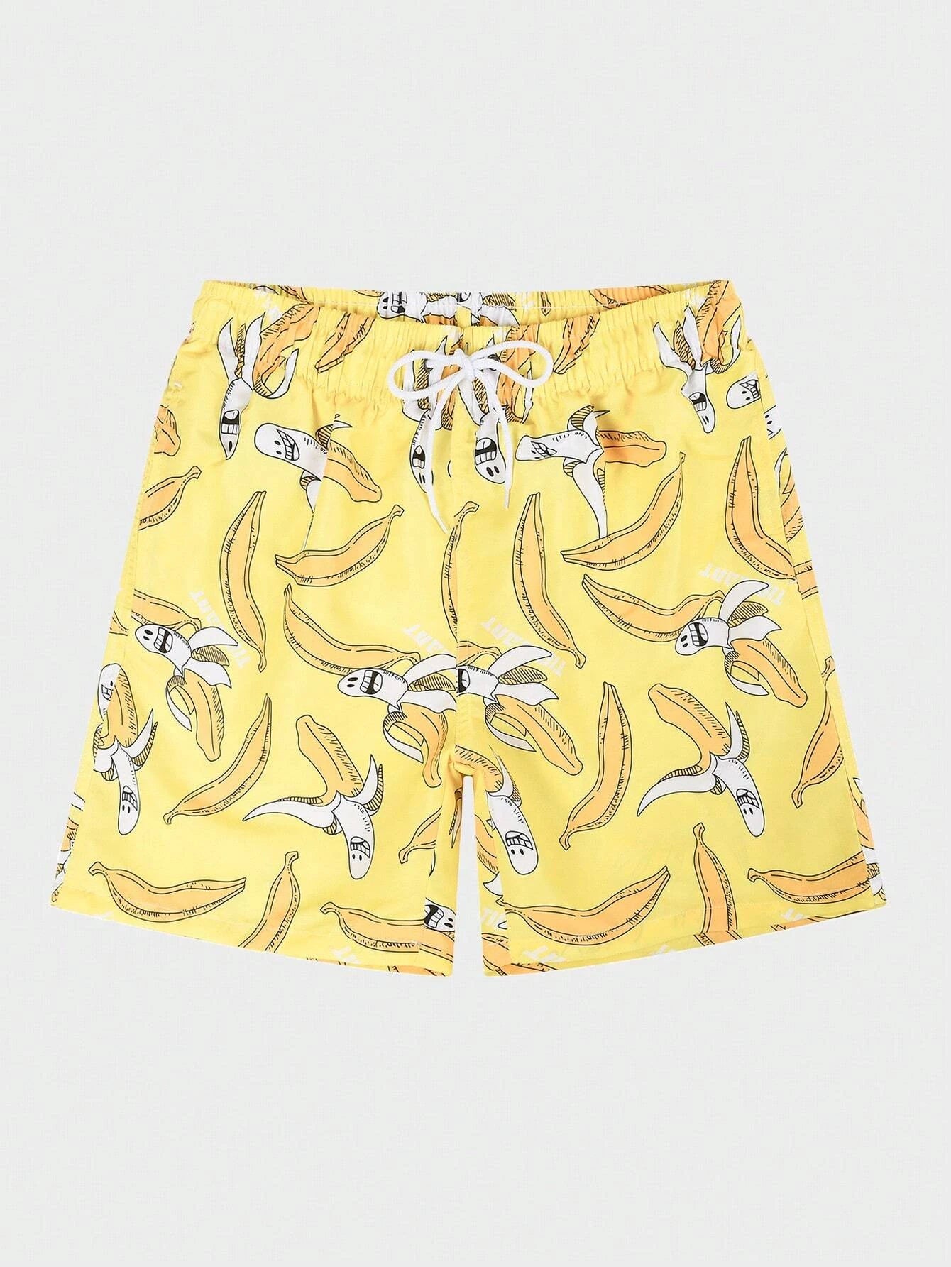 Banana Print Drawstring Waist Swim Shorts-Waves And Trunks