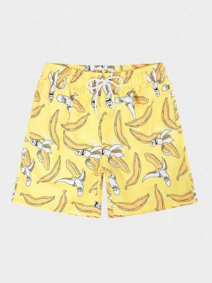 Banana Print Drawstring Waist Swim Shorts-Waves And Trunks