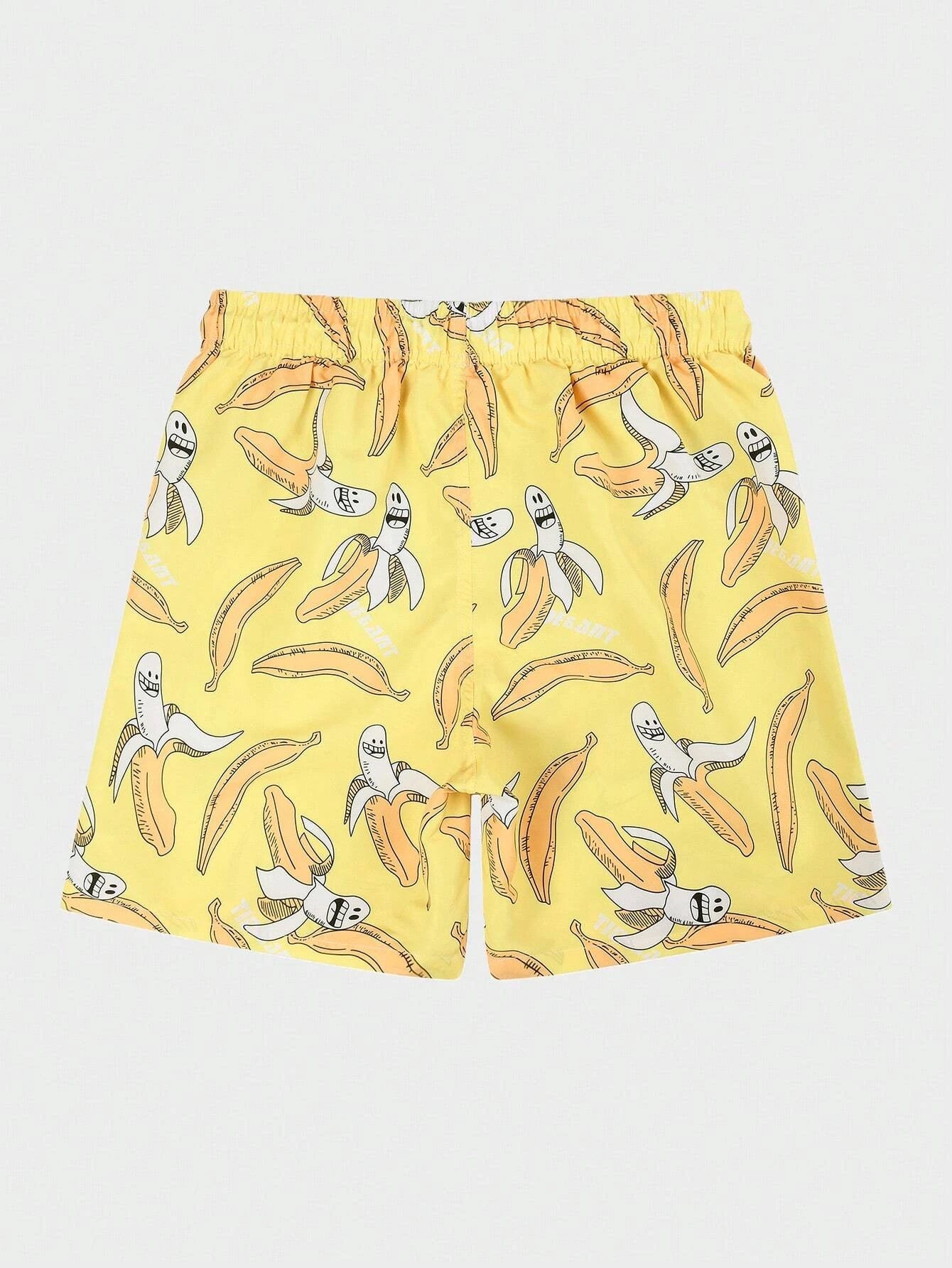 Banana Print Drawstring Waist Swim Shorts-Waves And Trunks