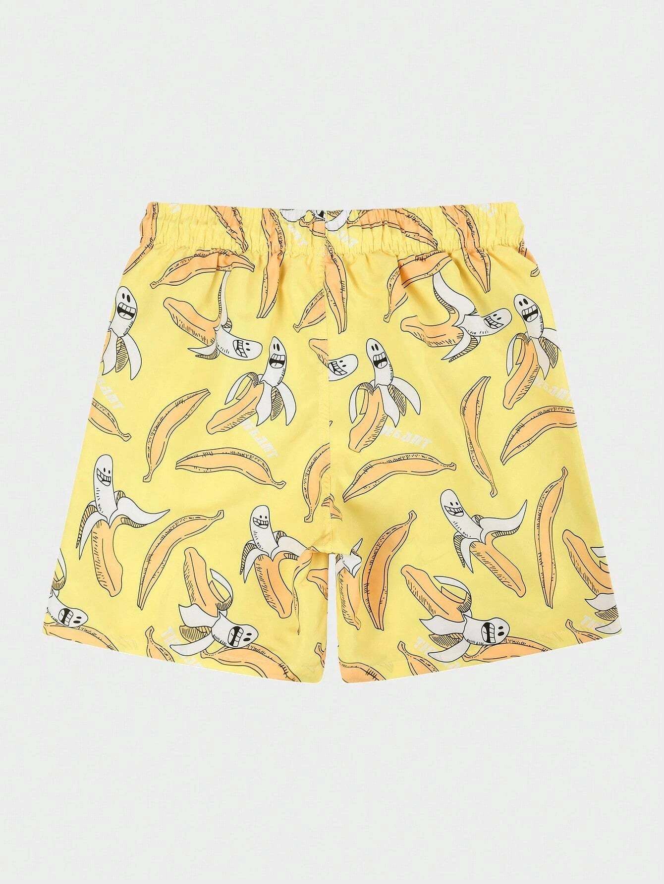 Banana Print Drawstring Waist Swim Shorts-Waves And Trunks