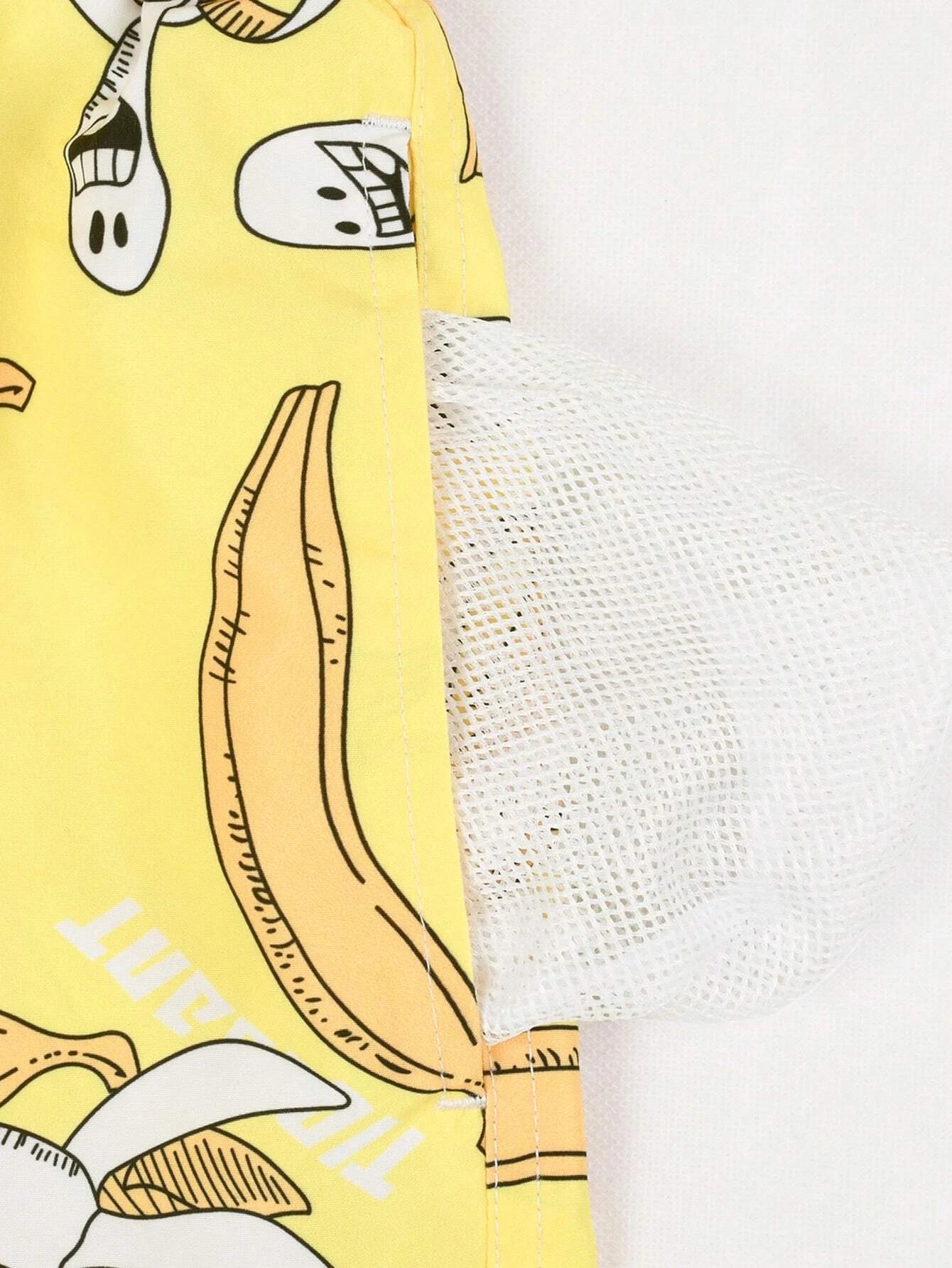 Banana Print Drawstring Waist Swim Shorts-Waves And Trunks