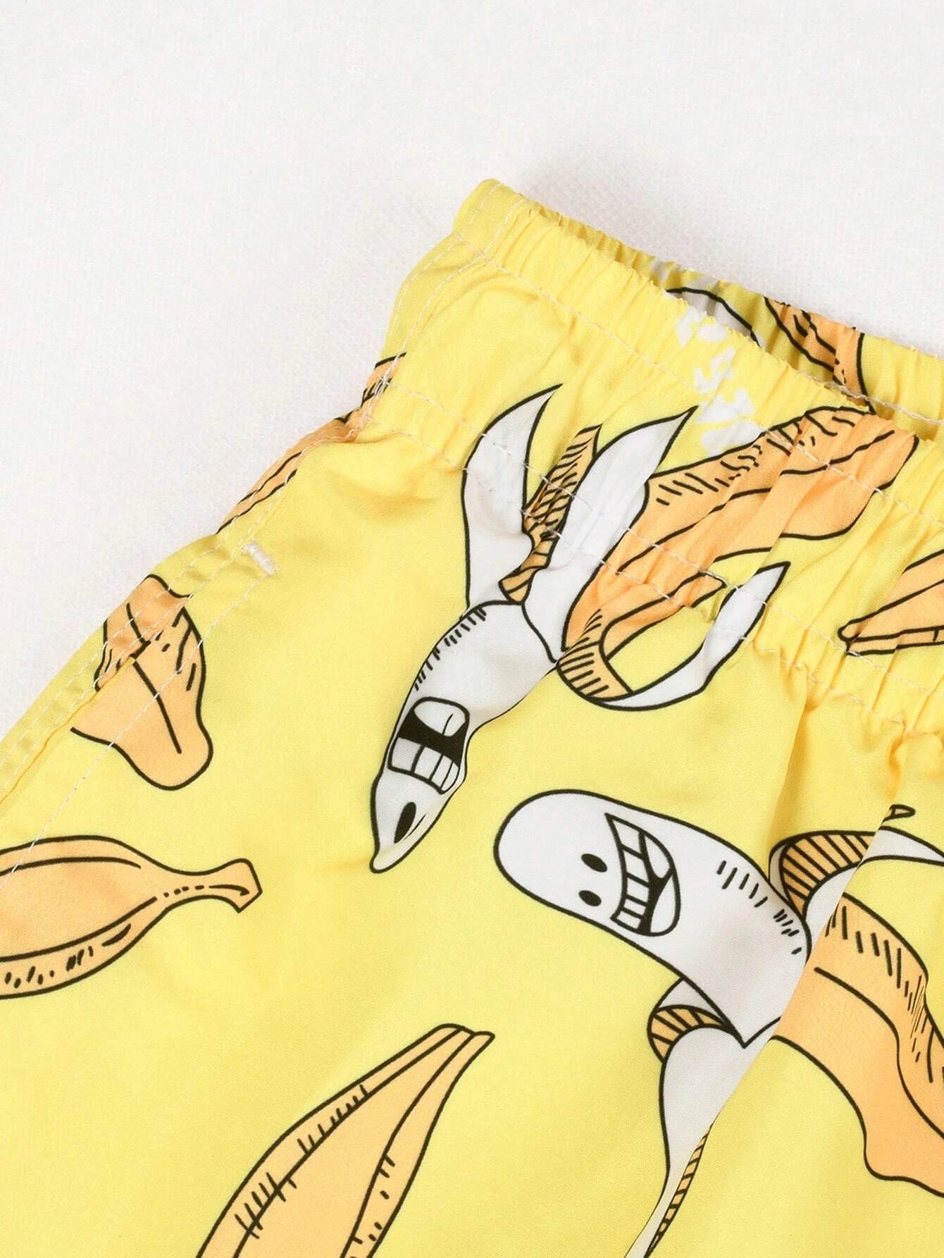 Banana Print Drawstring Waist Swim Shorts-Waves And Trunks