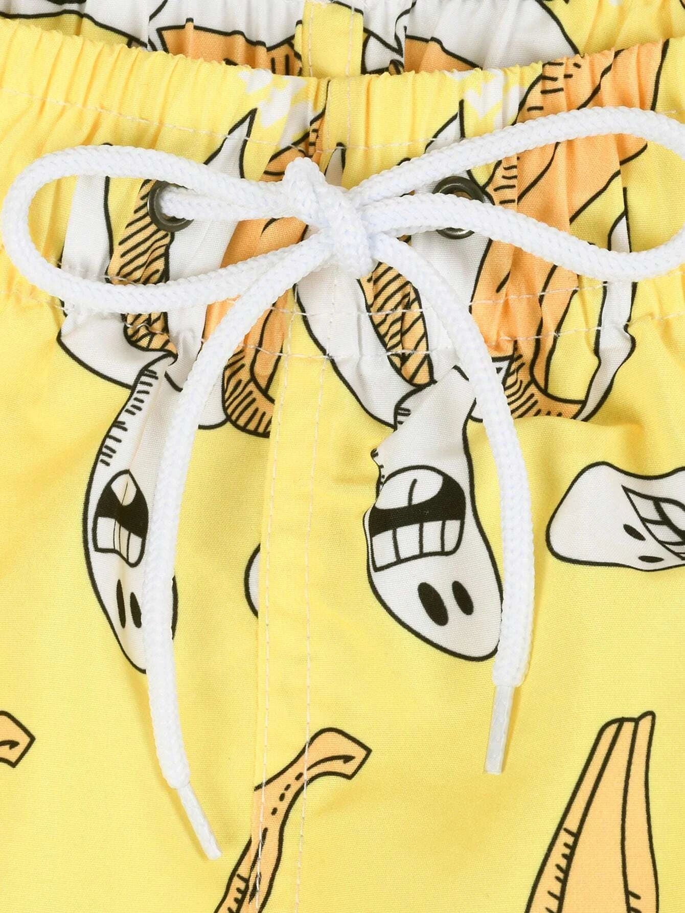 Banana Print Drawstring Waist Swim Shorts-Waves And Trunks