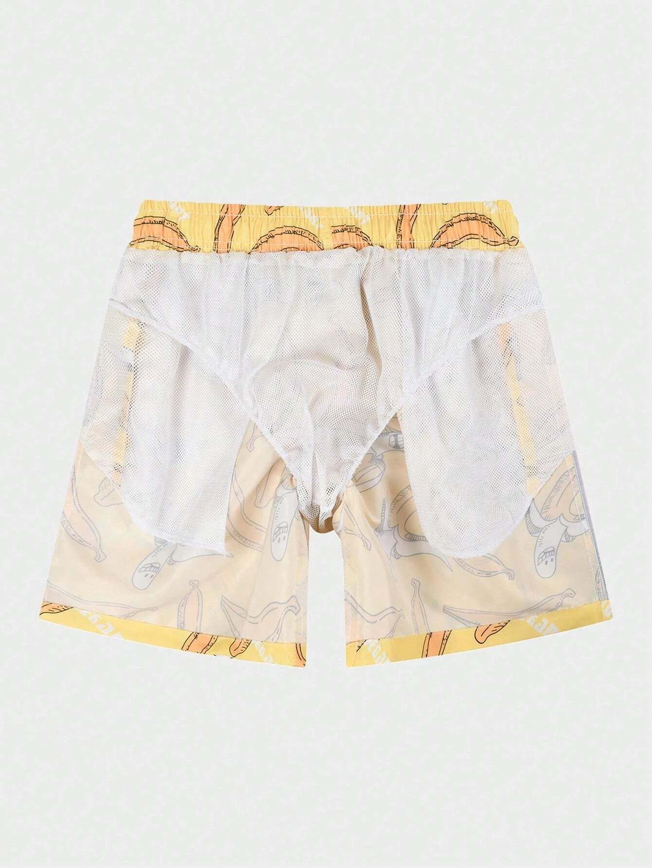 Banana Print Drawstring Waist Swim Shorts-Waves And Trunks