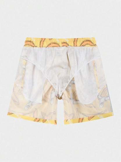 Banana Print Drawstring Waist Swim Shorts-Waves And Trunks