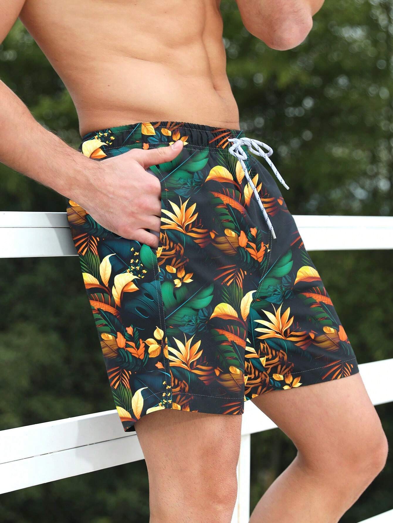 Tropical Waist Swim Trunks-Waves And Trunks