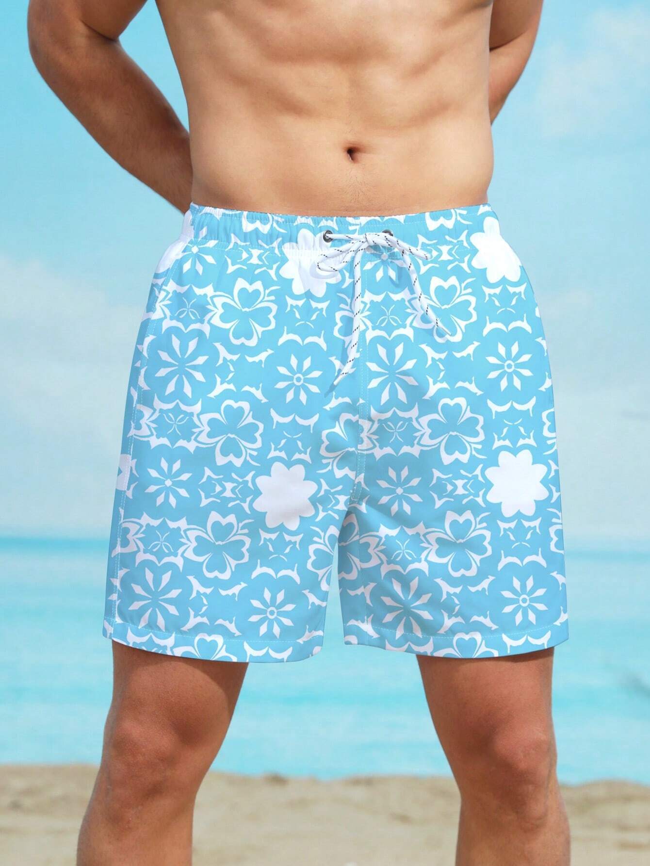 Non Stretch Drawstring Waist Swim Trunks-Waves And Trunks