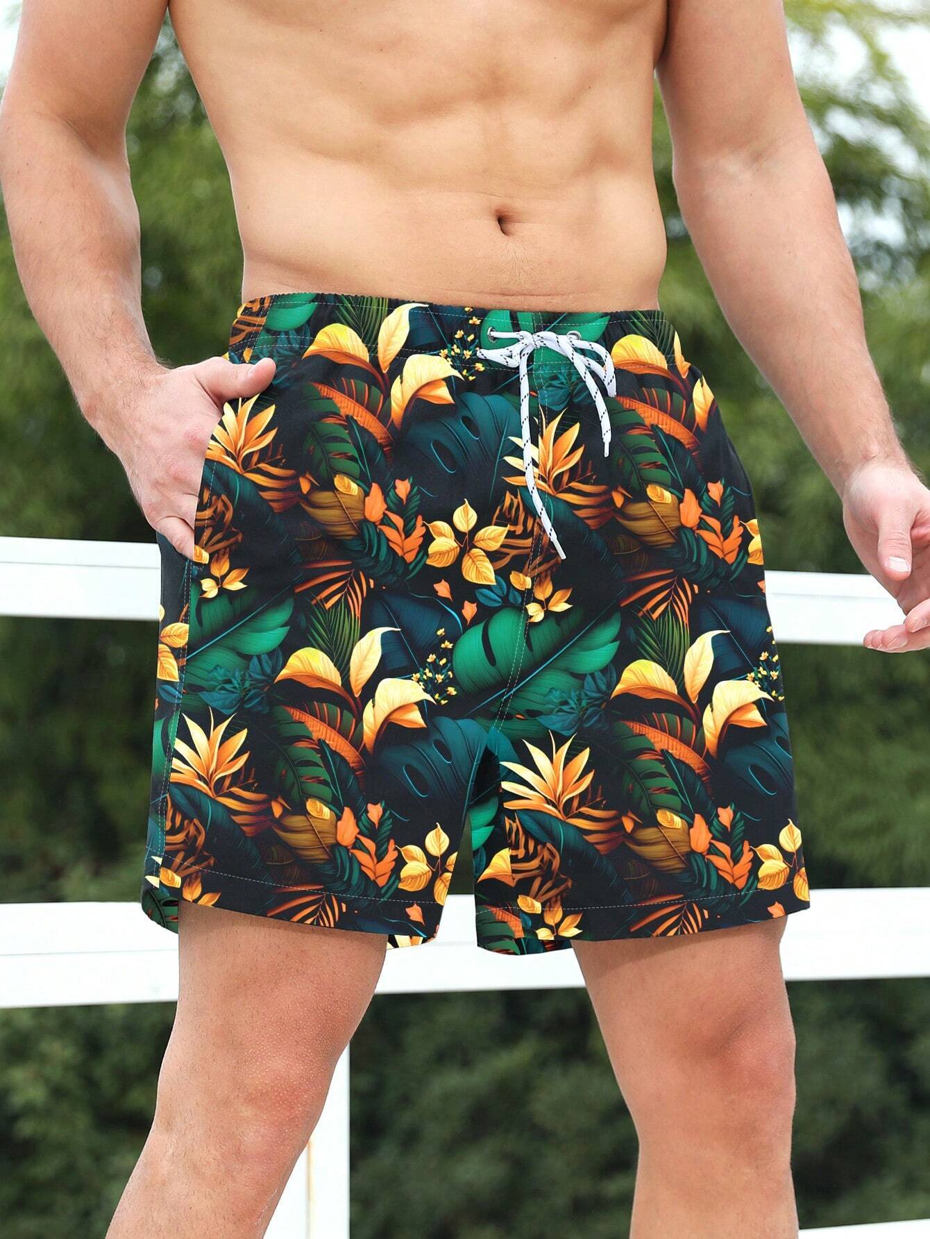 Tropical Waist Swim Trunks-Waves And Trunks
