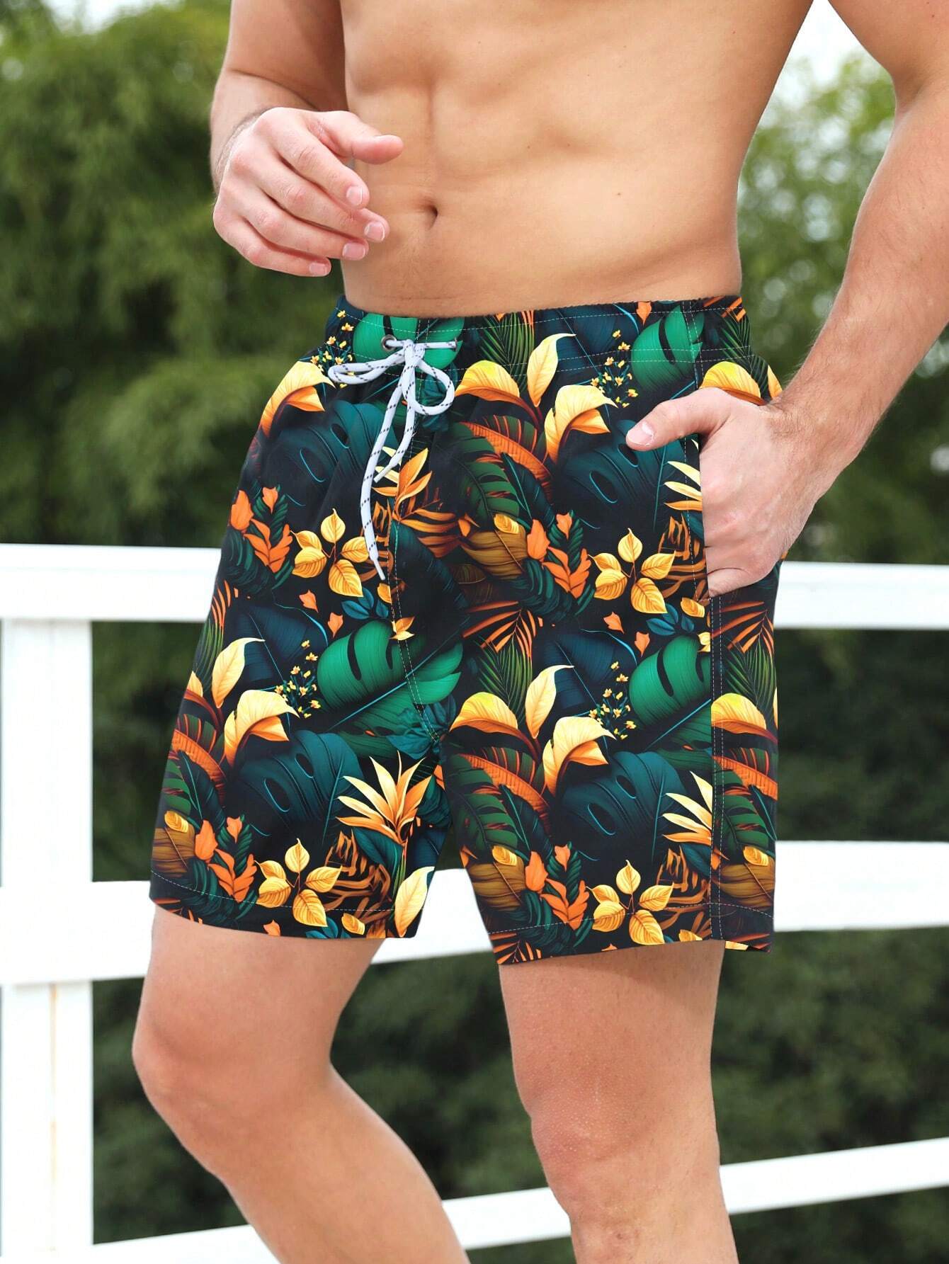 Tropical Waist Swim Trunks-Waves And Trunks