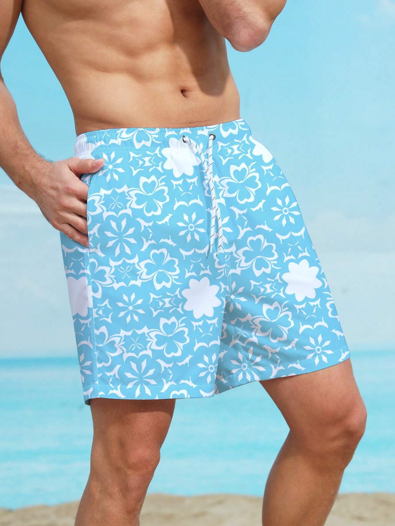 Non Stretch Drawstring Waist Swim Trunks-Waves And Trunks