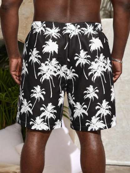 Coconut Tree Print Beach Shorts-Waves And Trunks
