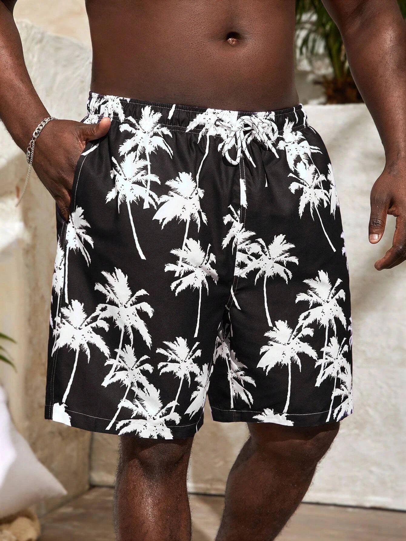 Coconut Tree Print Beach Shorts-Waves And Trunks