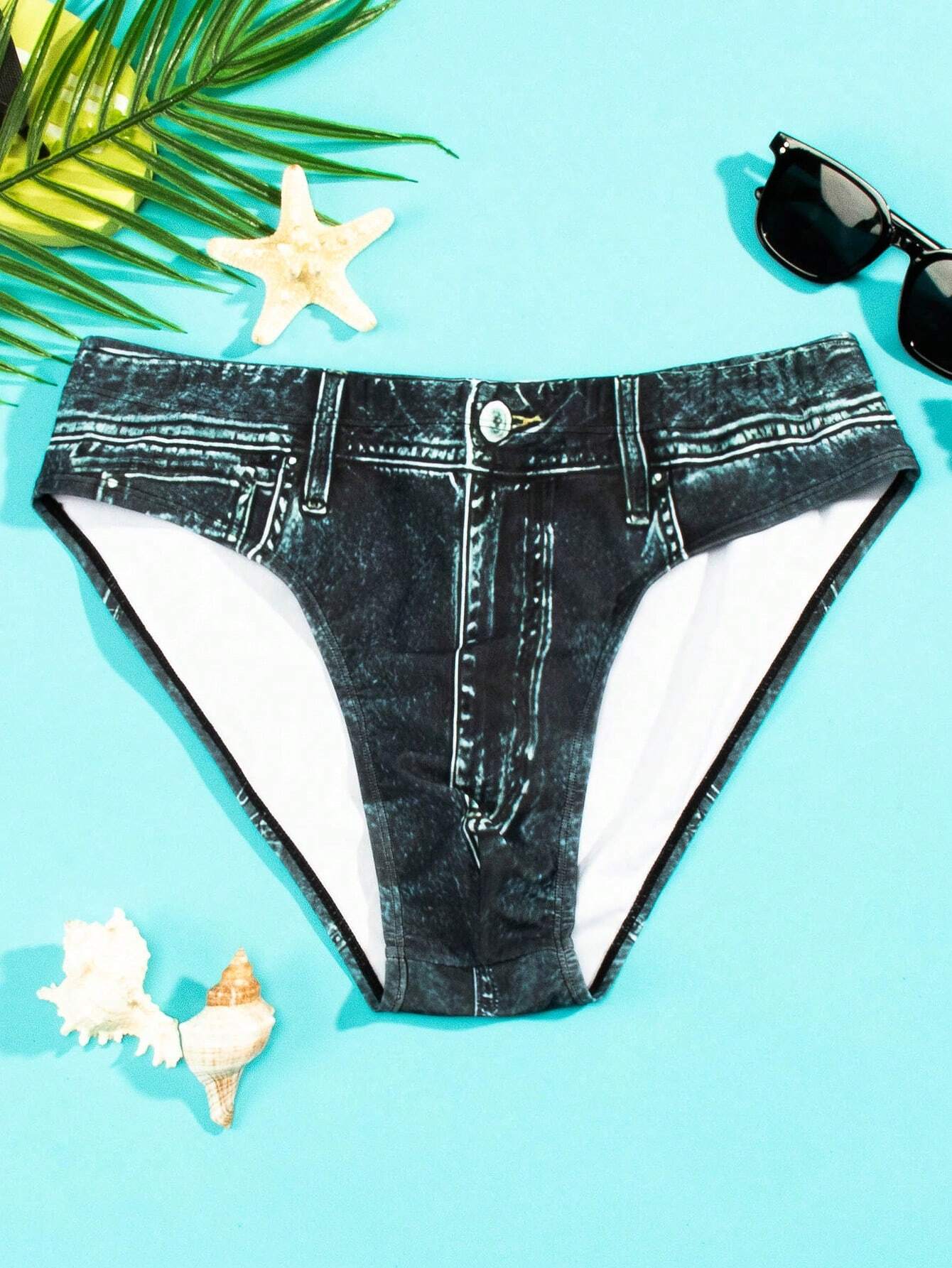 Button Print Swim Brief-Waves And Trunks