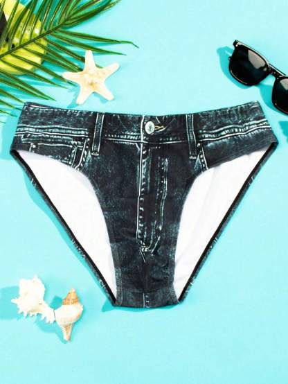 Button Print Swim Brief-Waves And Trunks