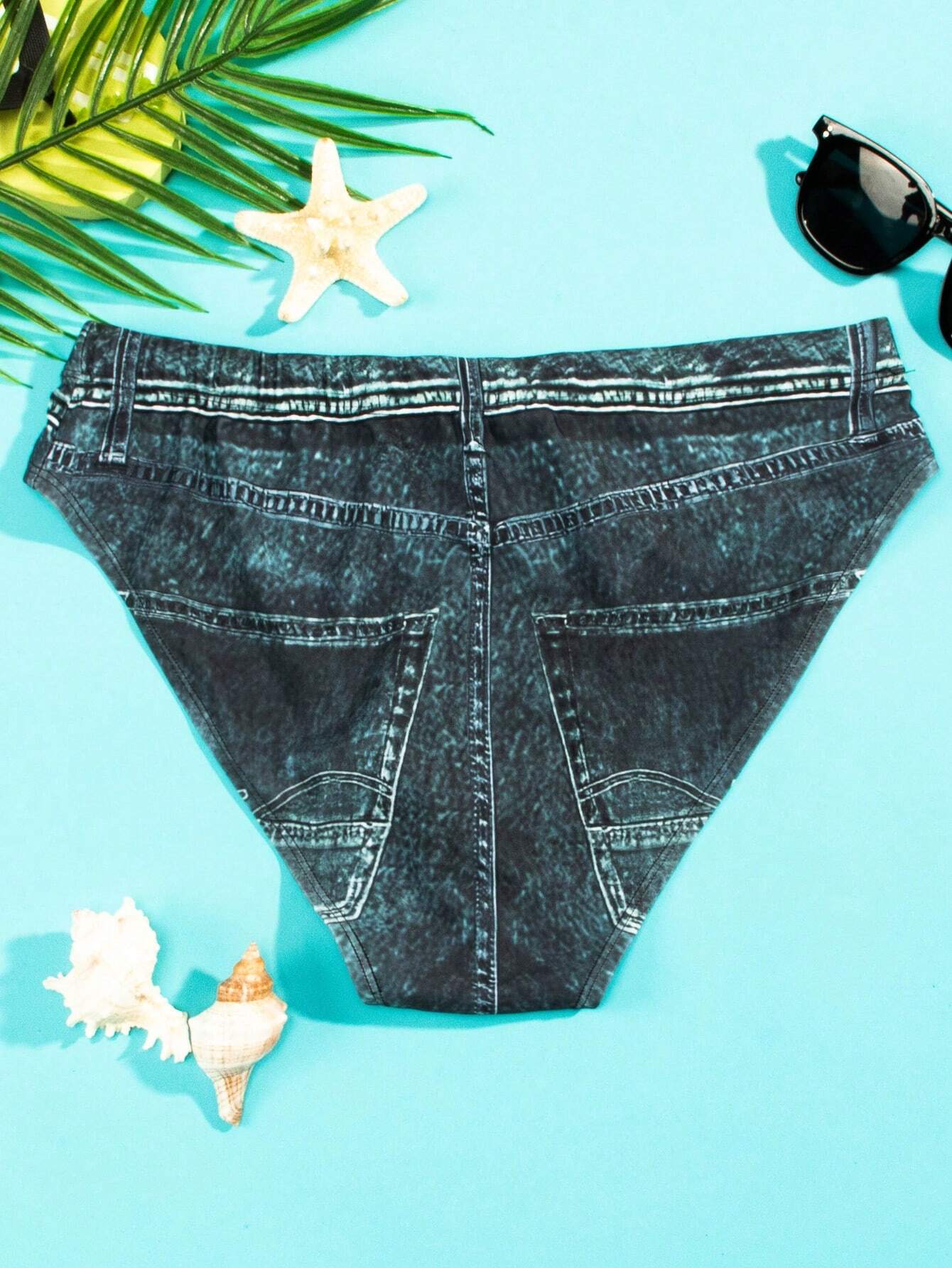 Button Print Swim Brief-Waves And Trunks