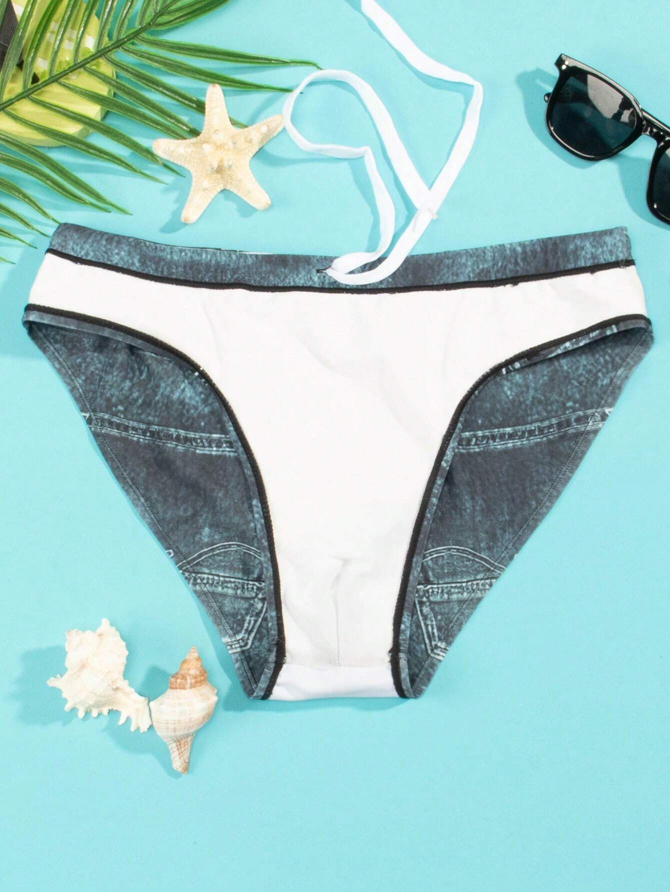 Button Print Swim Brief-Waves And Trunks