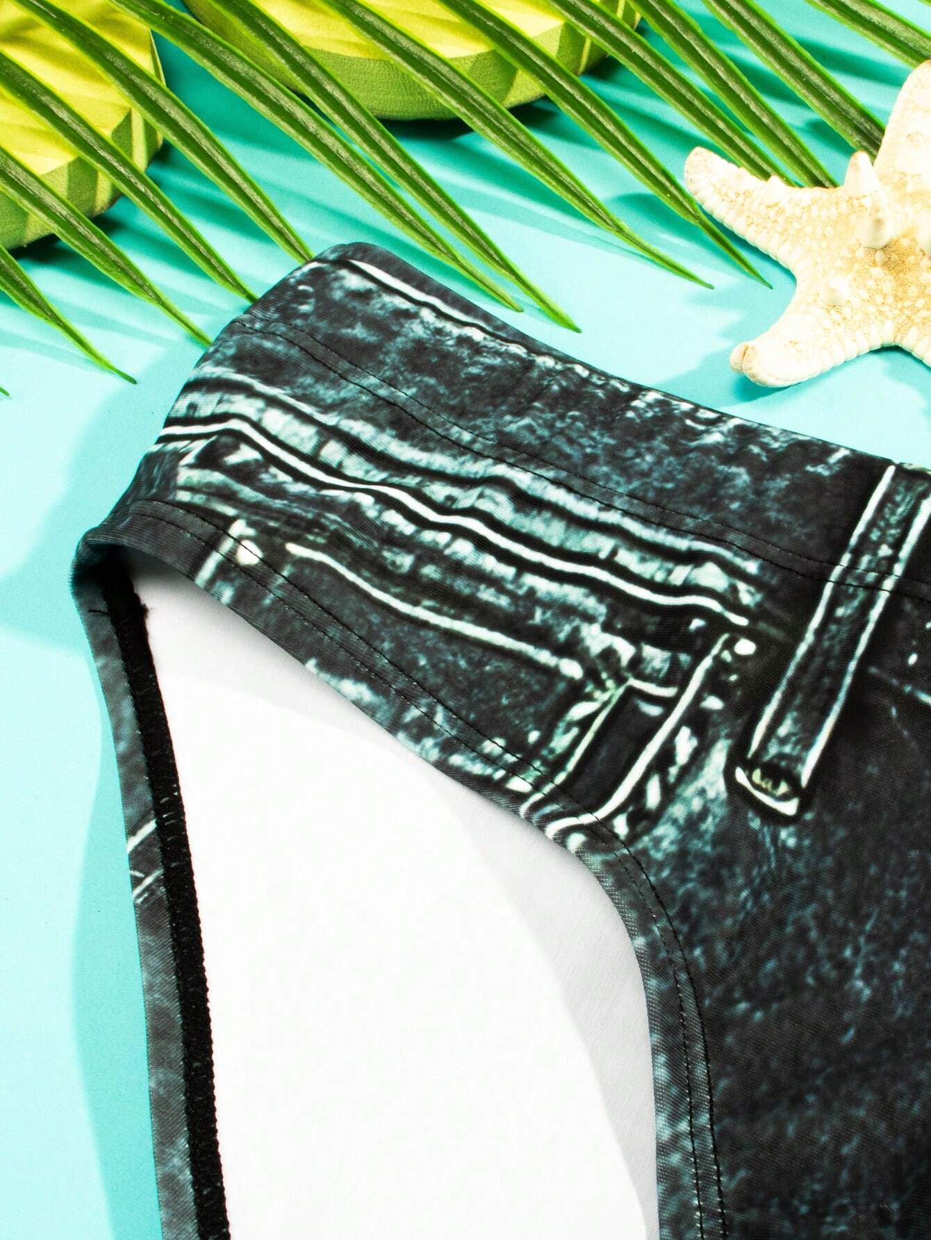 Button Print Swim Brief-Waves And Trunks