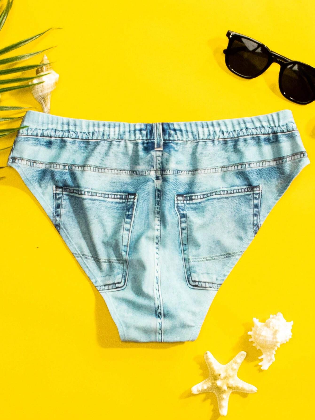 Washed Pattern Swim Brief-Waves And Trunks