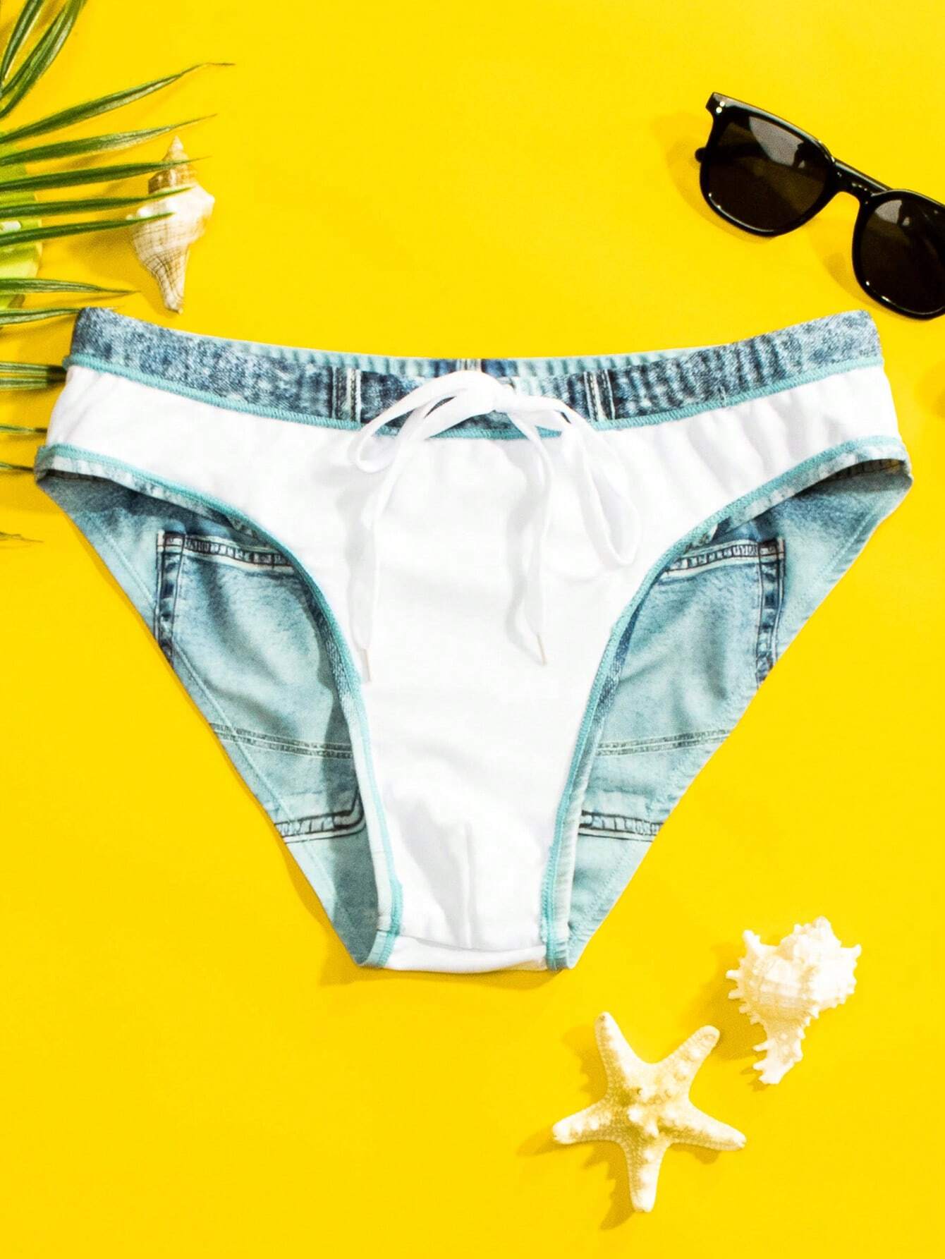 Washed Pattern Swim Brief-Waves And Trunks