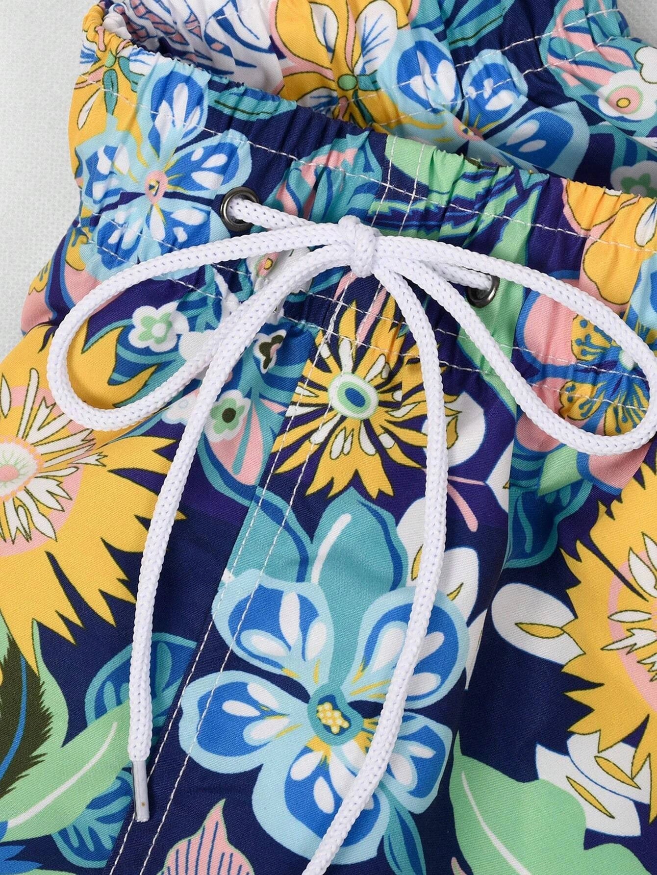 Floral Print Non Stretch Swim Trunks-Waves And Trunks