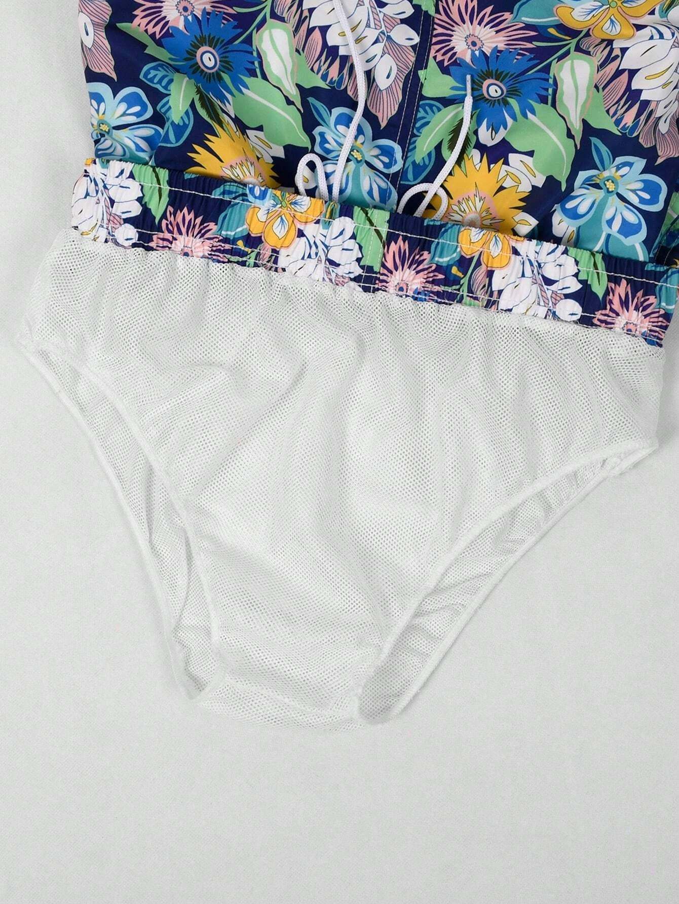 Floral Print Non Stretch Swim Trunks-Waves And Trunks