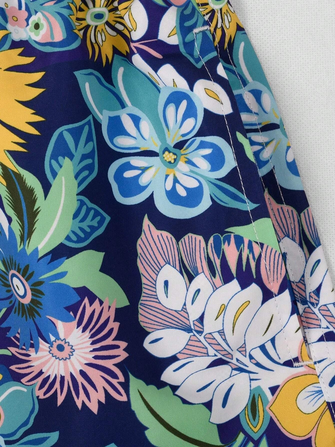 Floral Print Non Stretch Swim Trunks-Waves And Trunks