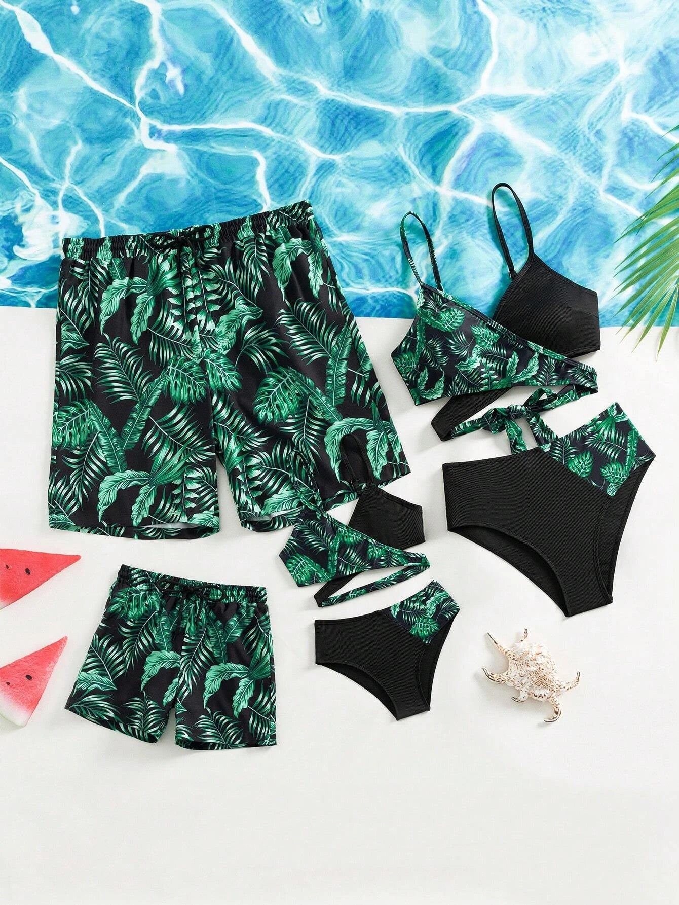 Tropical Print Swim Drawstring Trunks-Waves And Trunks