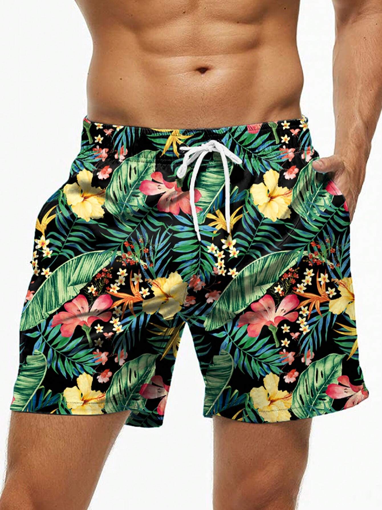 Allover Flowers Print Beach Trunks-Waves And Trunks