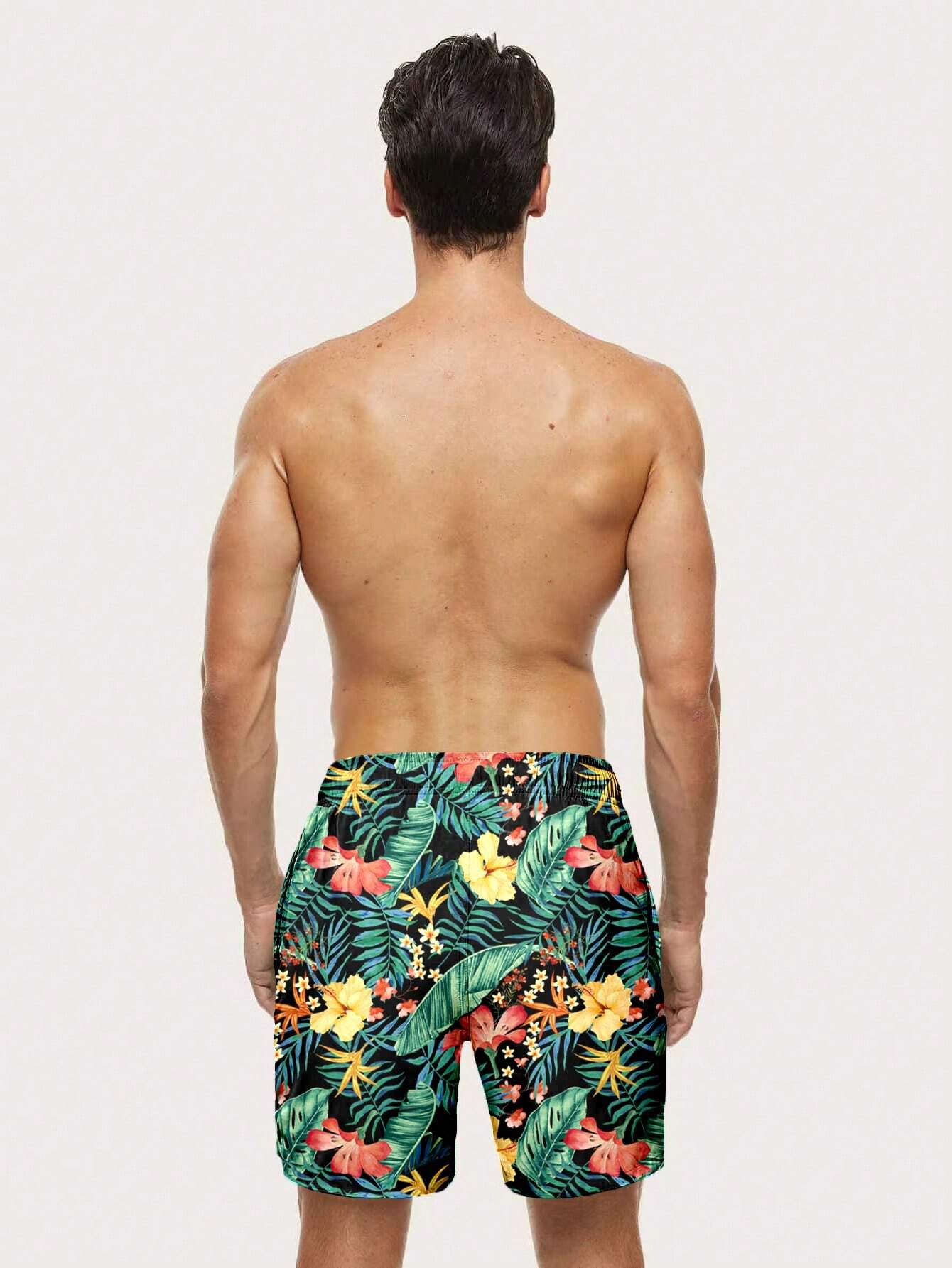 Allover Flowers Print Beach Trunks-Waves And Trunks