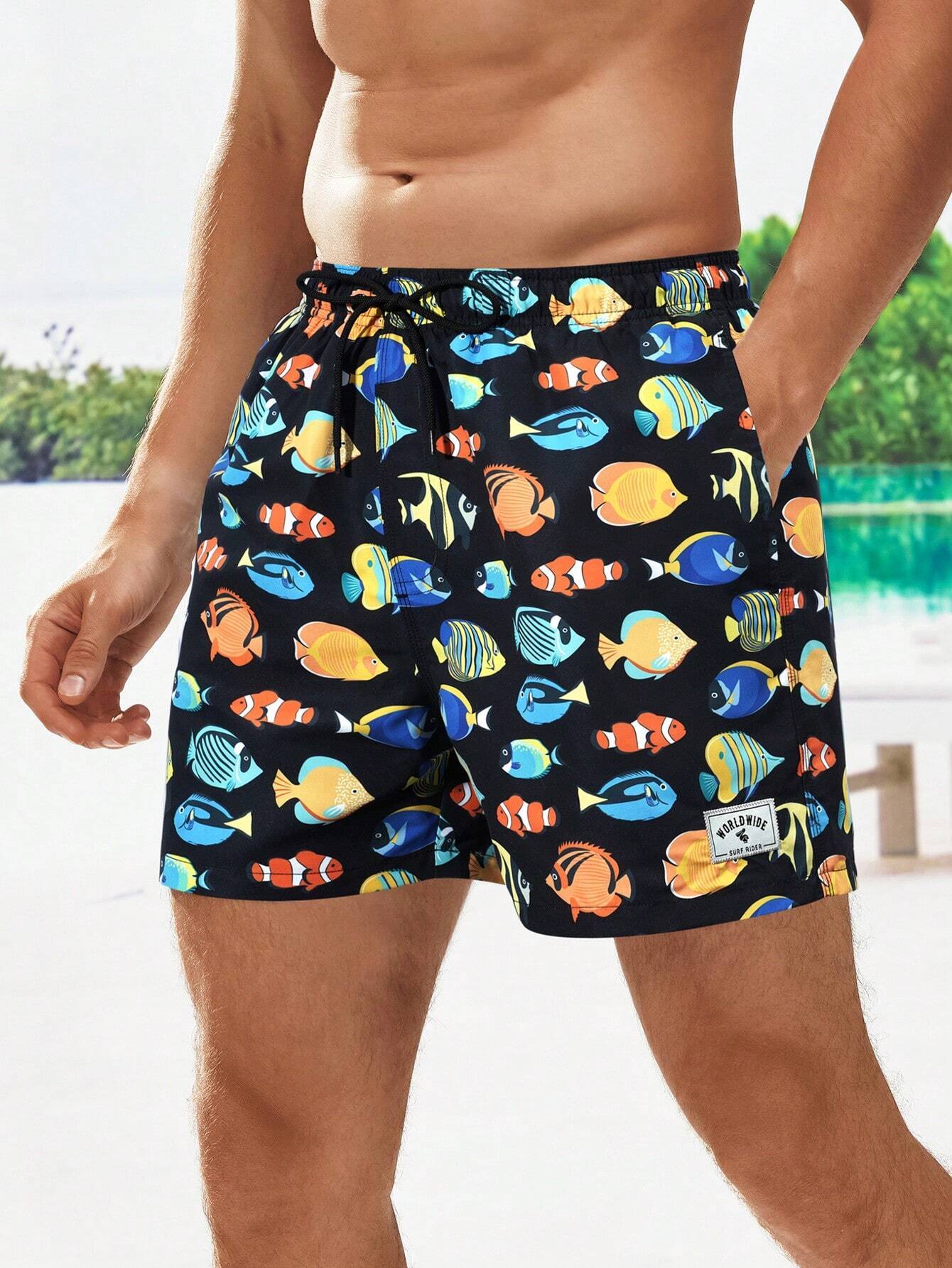 Fish Printed Swim Trunks-Waves And Trunks