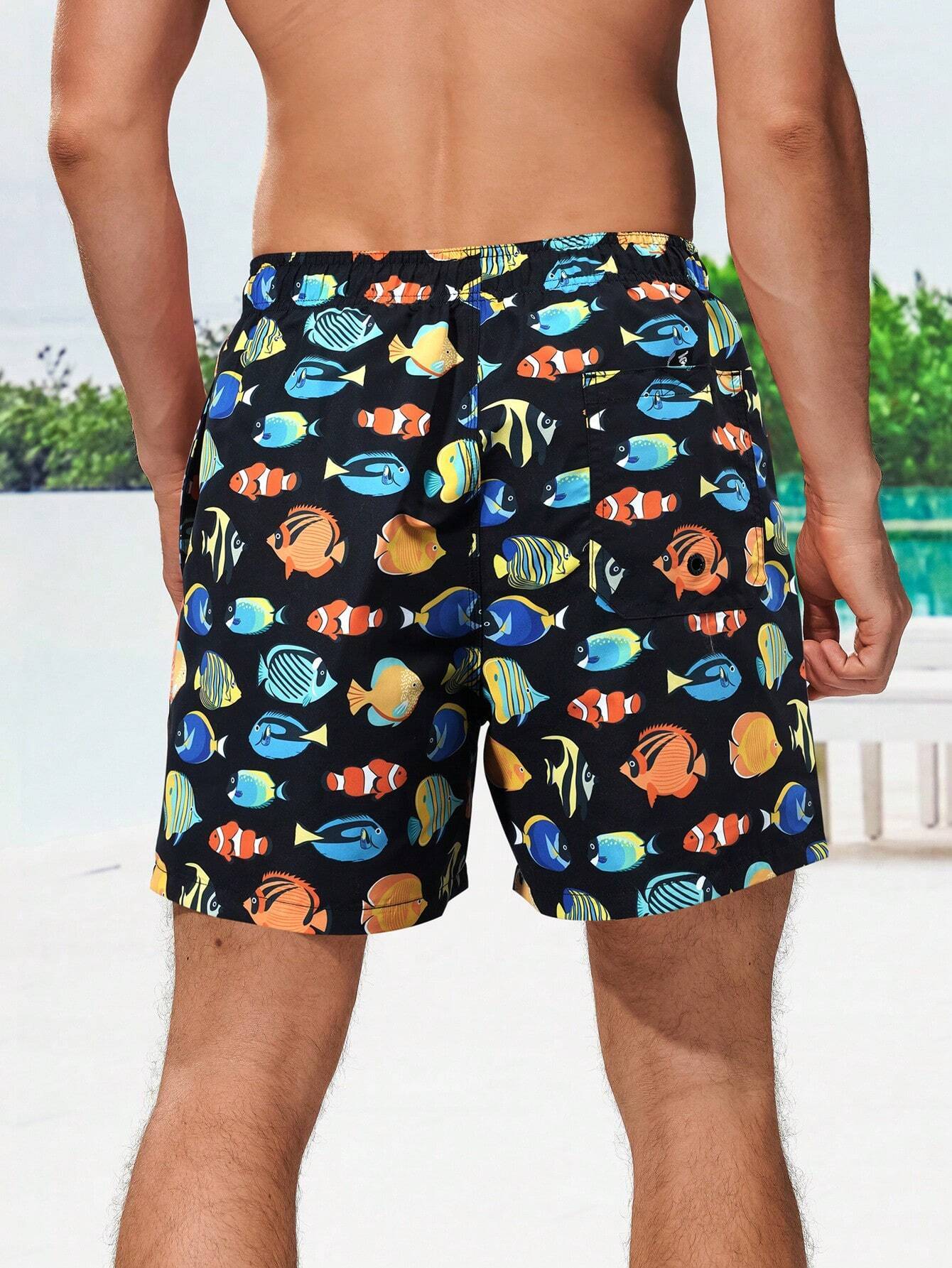 Fish Printed Swim Trunks-Waves And Trunks