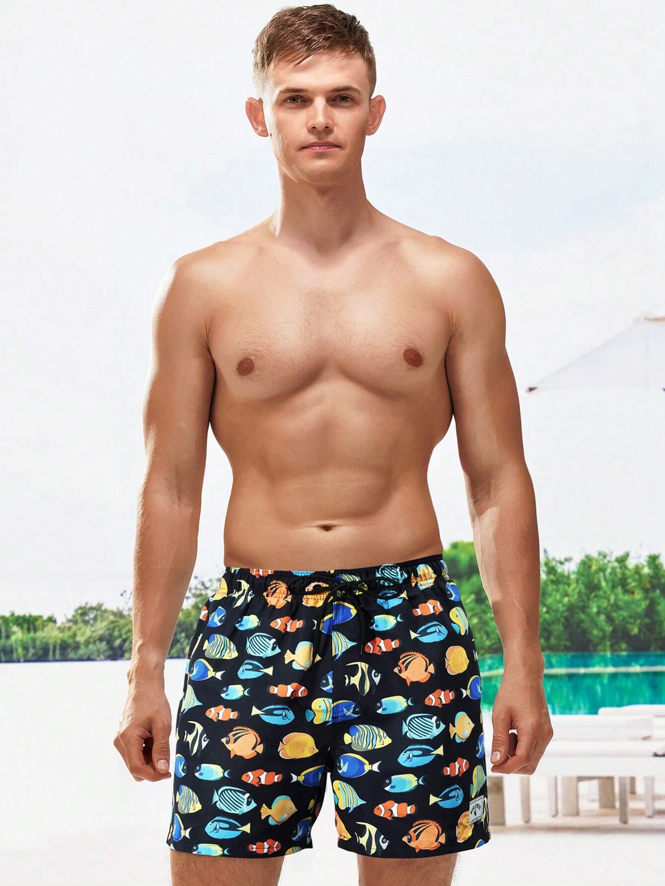 Fish Printed Swim Trunks-Waves And Trunks