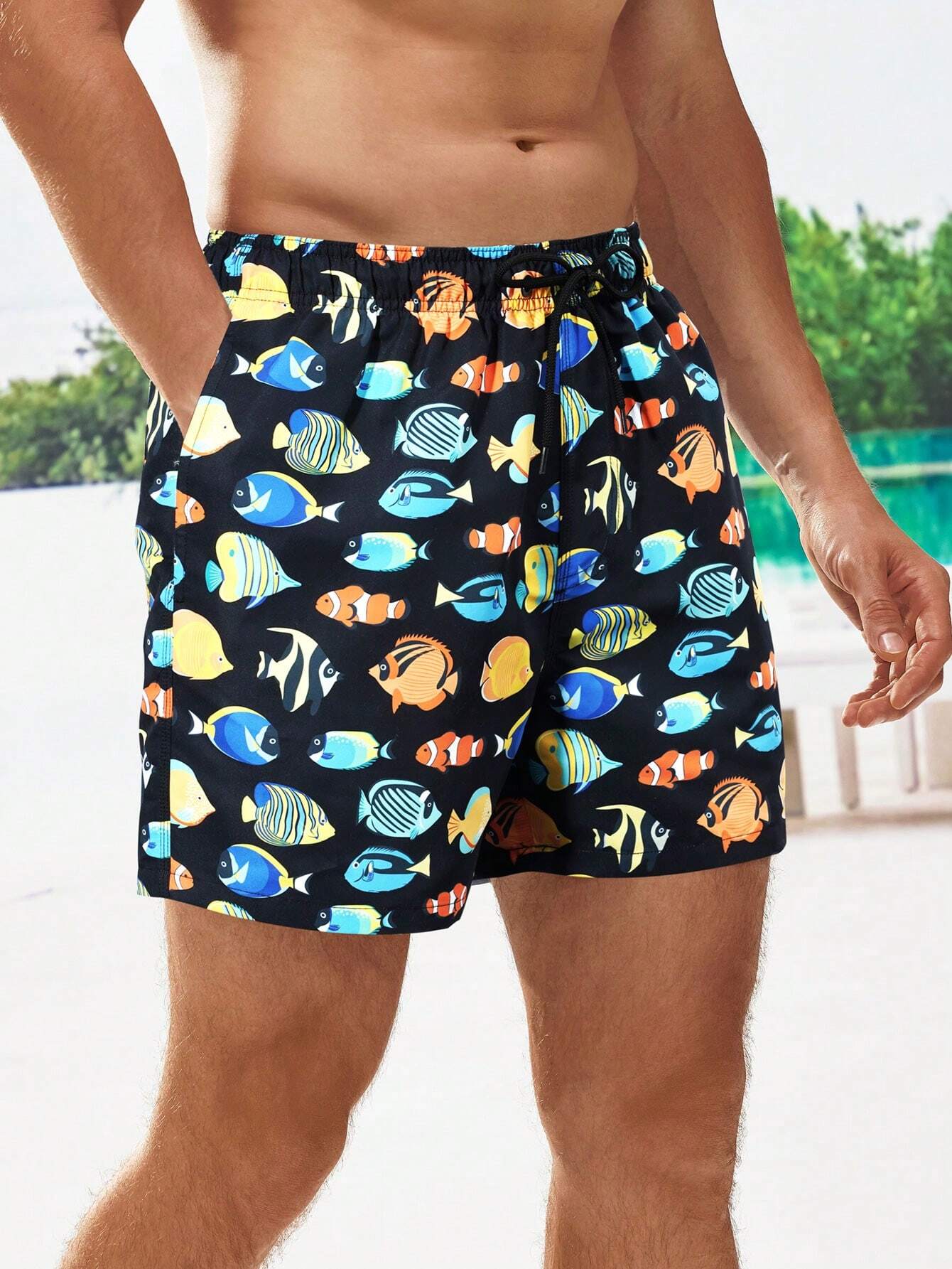Fish Printed Swim Trunks-Waves And Trunks
