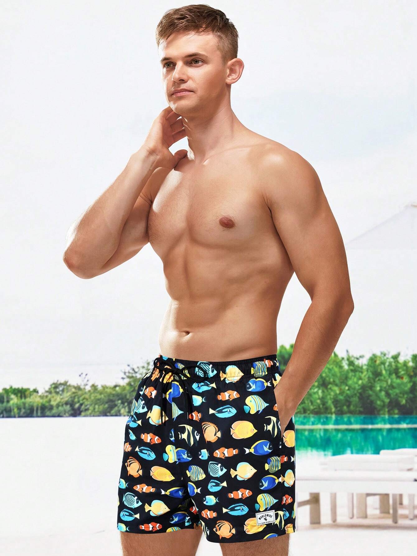 Fish Printed Swim Trunks-Waves And Trunks