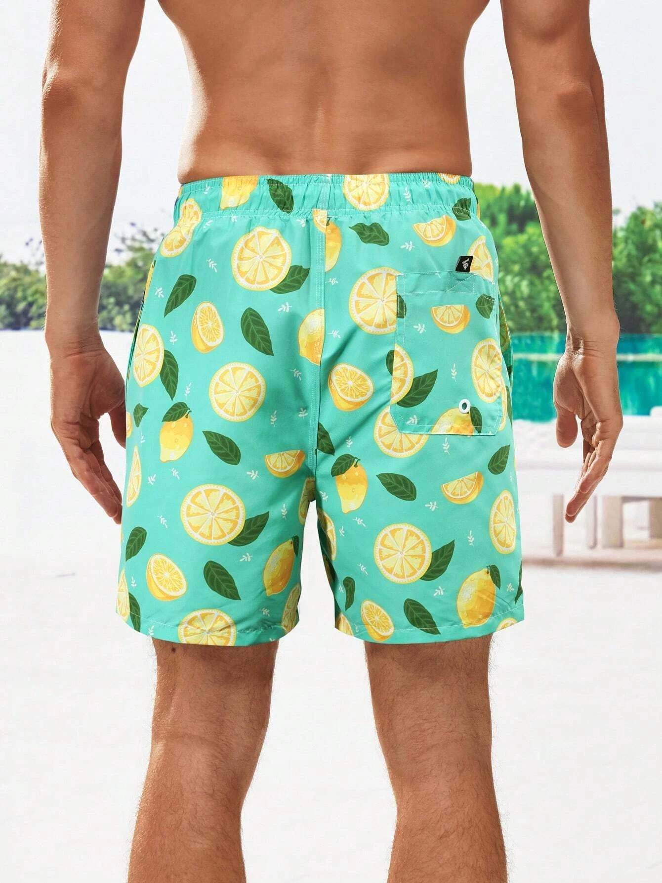 Lemon Print Swim Trunks-Waves And Trunks