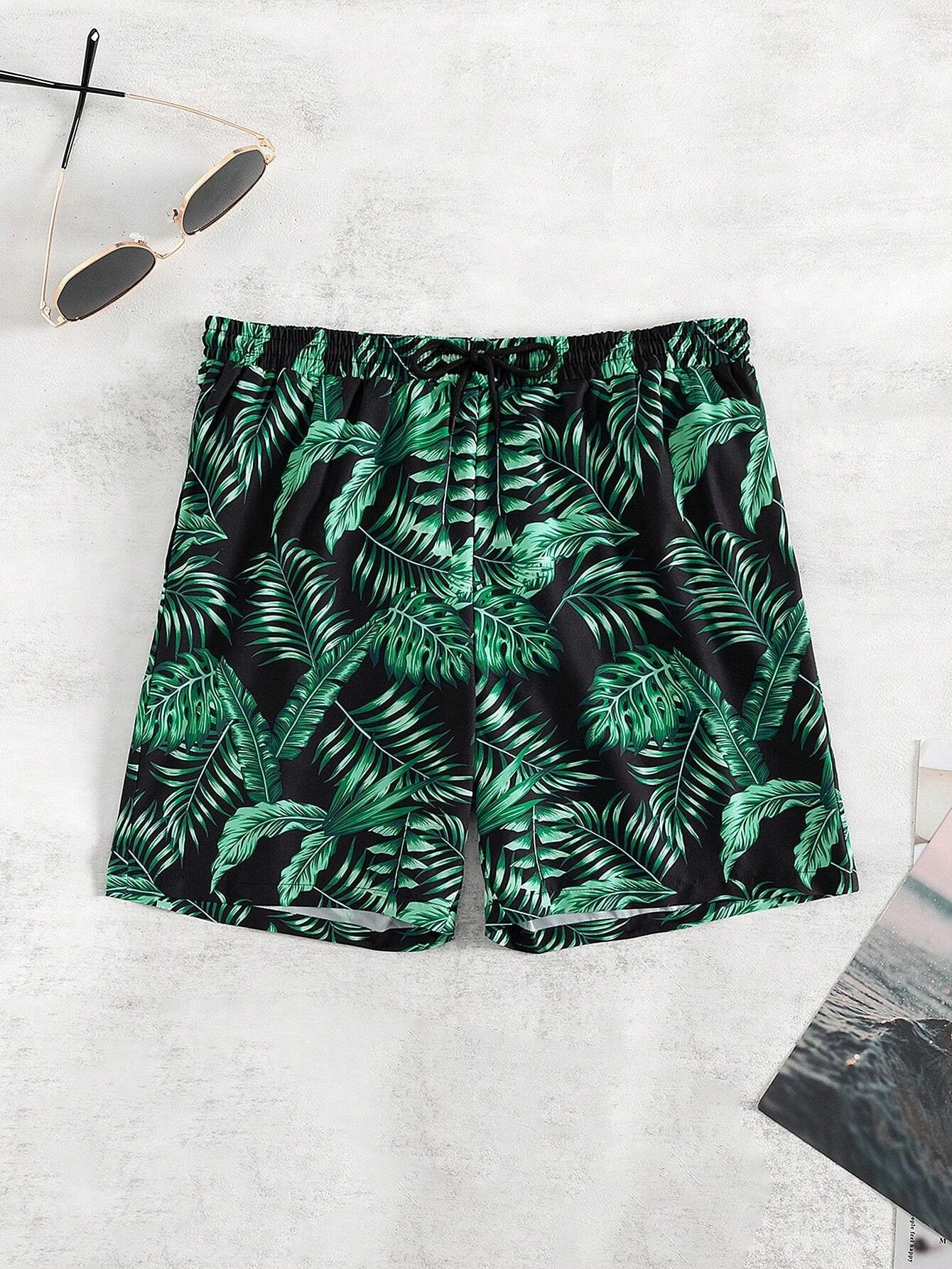 Tropical Print Swim Drawstring Trunks-Waves And Trunks