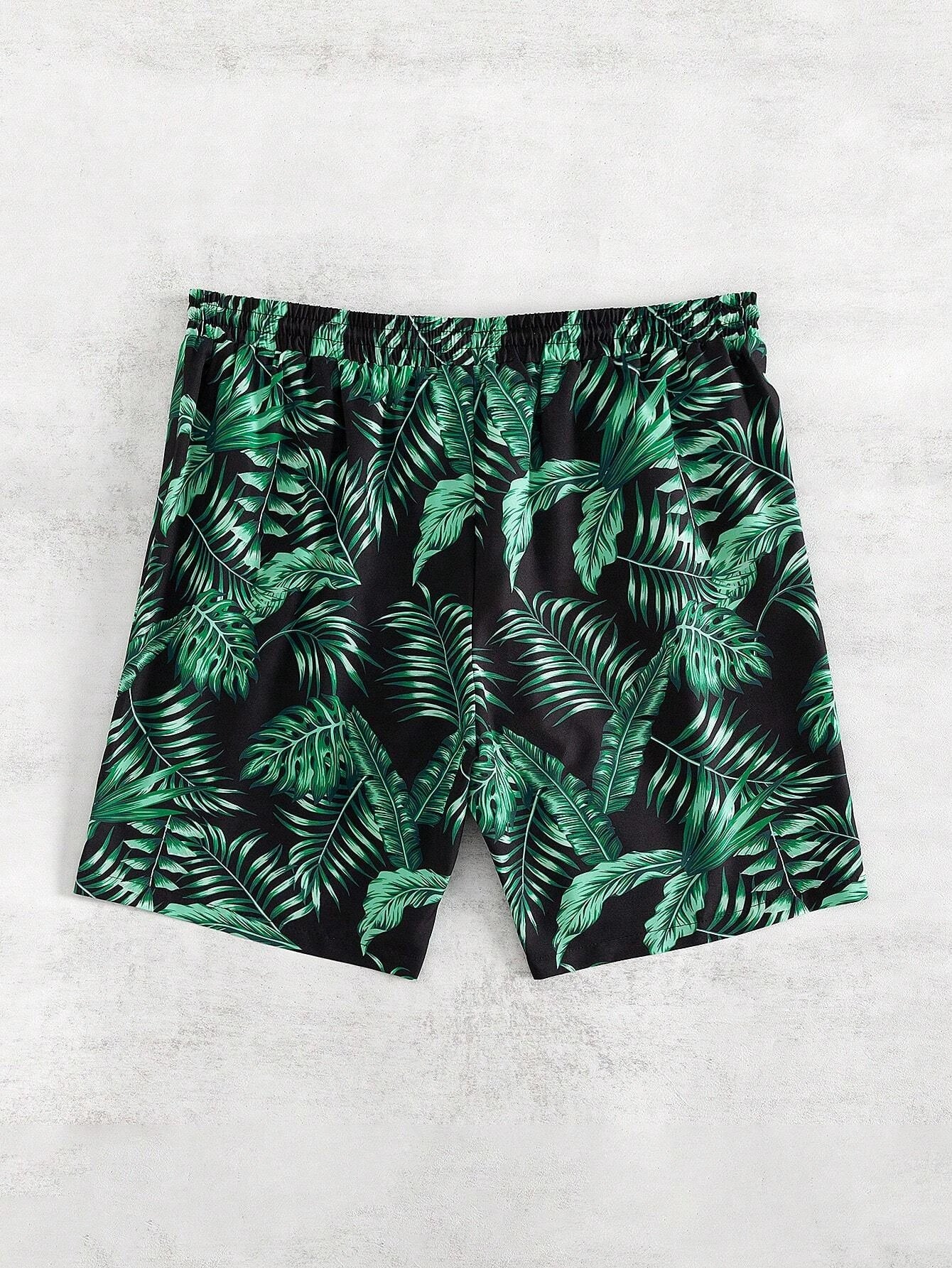 Tropical Print Swim Drawstring Trunks-Waves And Trunks