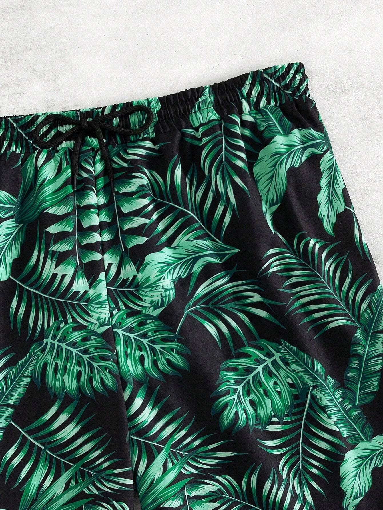 Tropical Print Swim Drawstring Trunks-Waves And Trunks