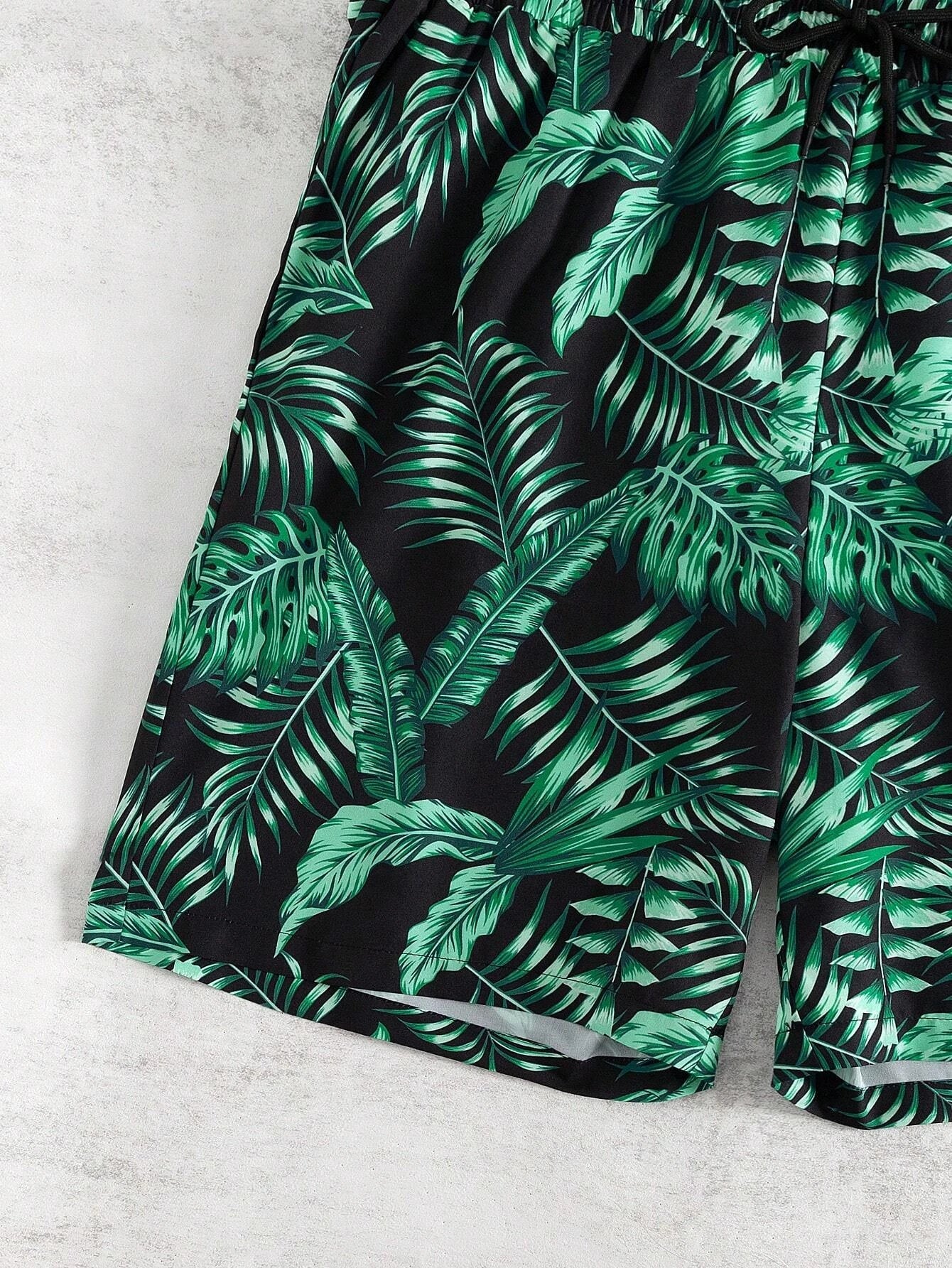 Tropical Print Swim Drawstring Trunks-Waves And Trunks